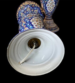 Pair of Persian Enameled Copper Table Lamps