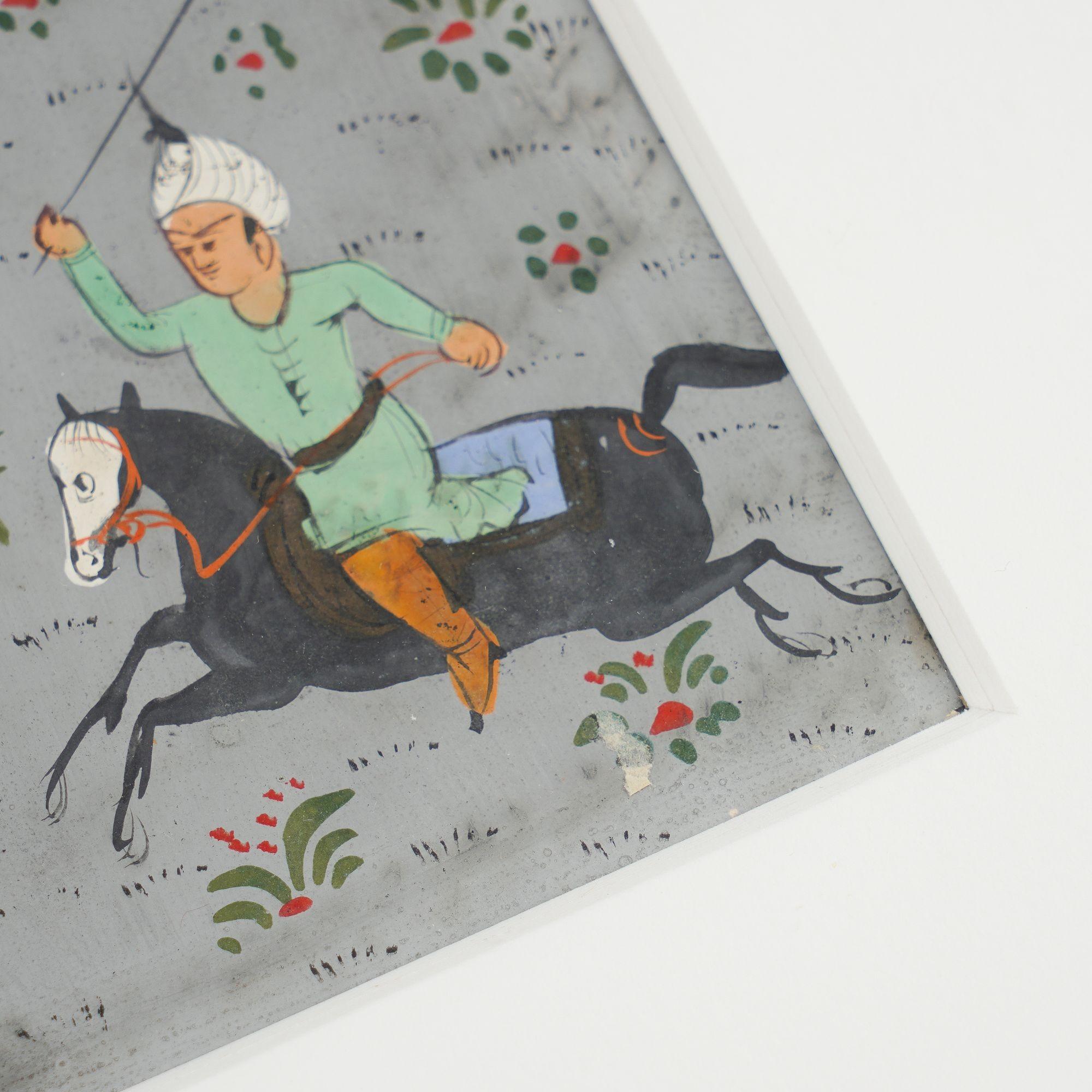 Pair of Persian gouache paintings of polo players, 1800's For Sale 5