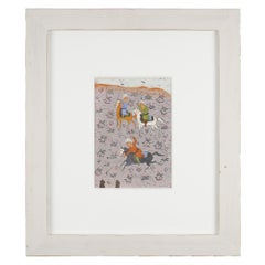 Pair of Persian gouache paintings of polo players, 1800's