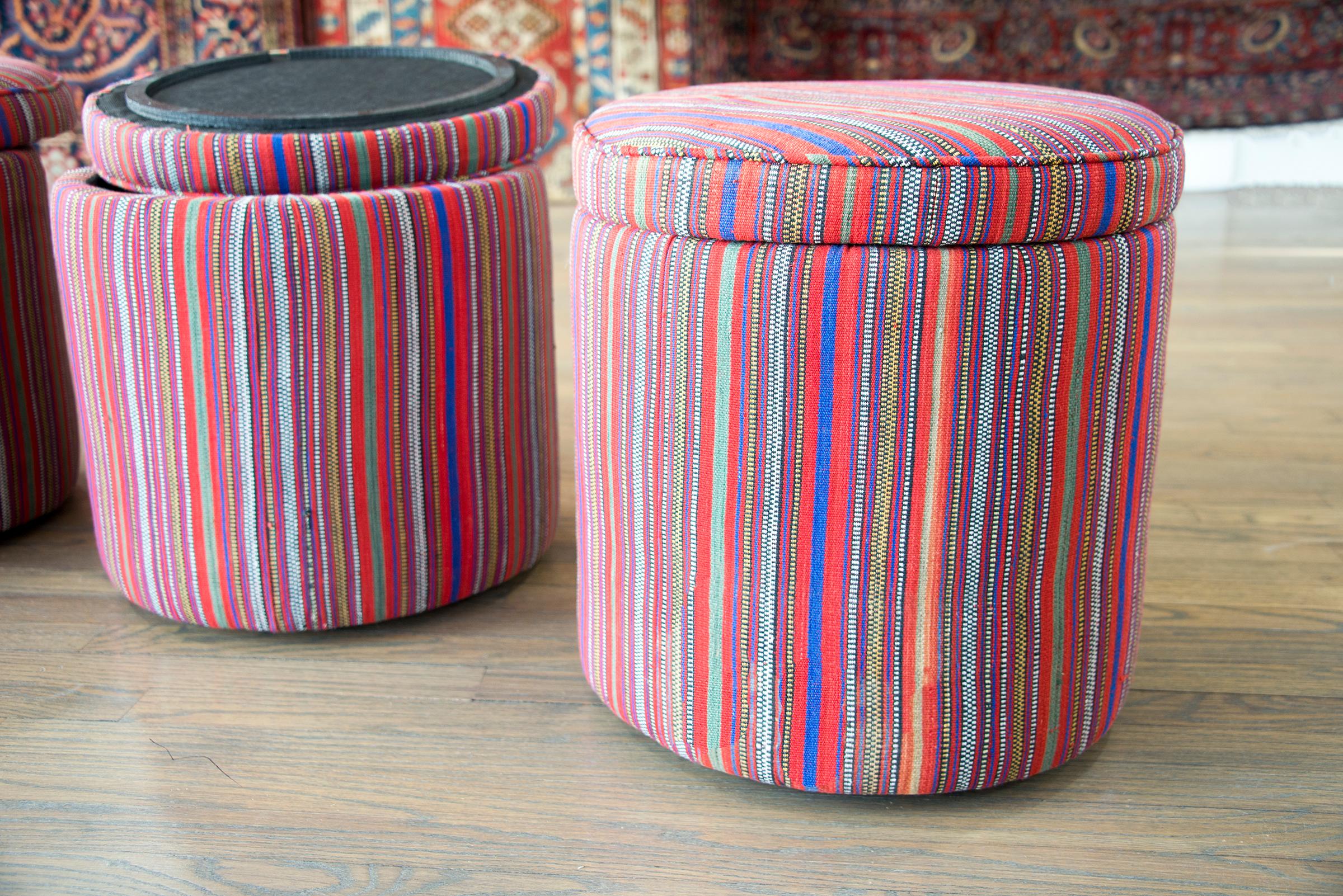 Pair of Persian Jajim Upholstered Stools For Sale 4