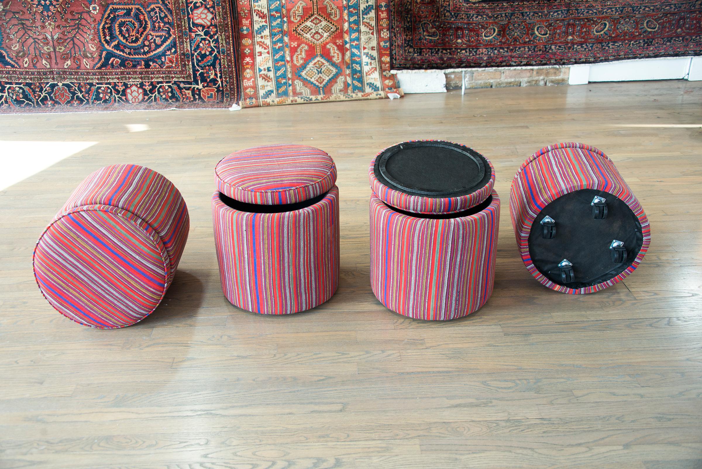 Pair of Persian Jajim Upholstered Stools For Sale 7