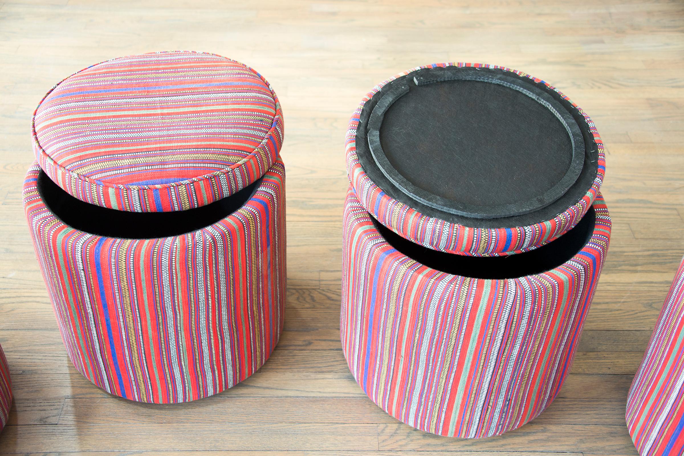 Modern Pair of Persian Jajim Upholstered Stools For Sale