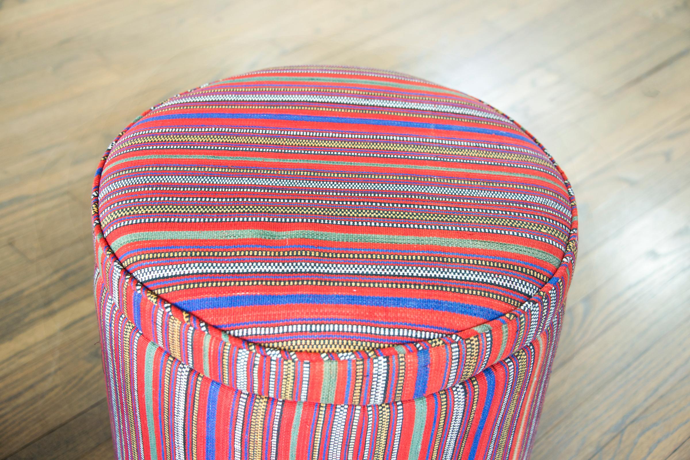 Hand-Woven Pair of Persian Jajim Upholstered Stools For Sale