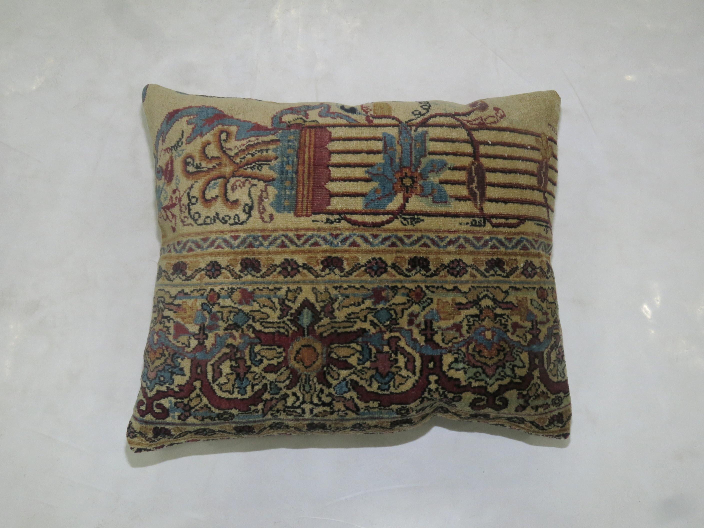 Set of pillows made from a 19th century Persian Kerman rug. Both measure 16'' x 19''.