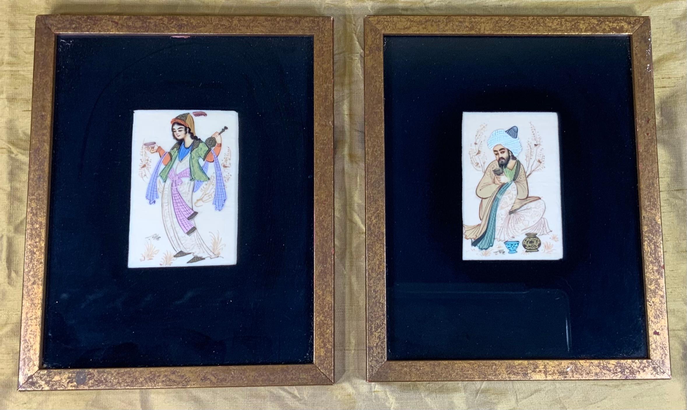 Pair of Persian Original Miniatures Painting For Sale 6