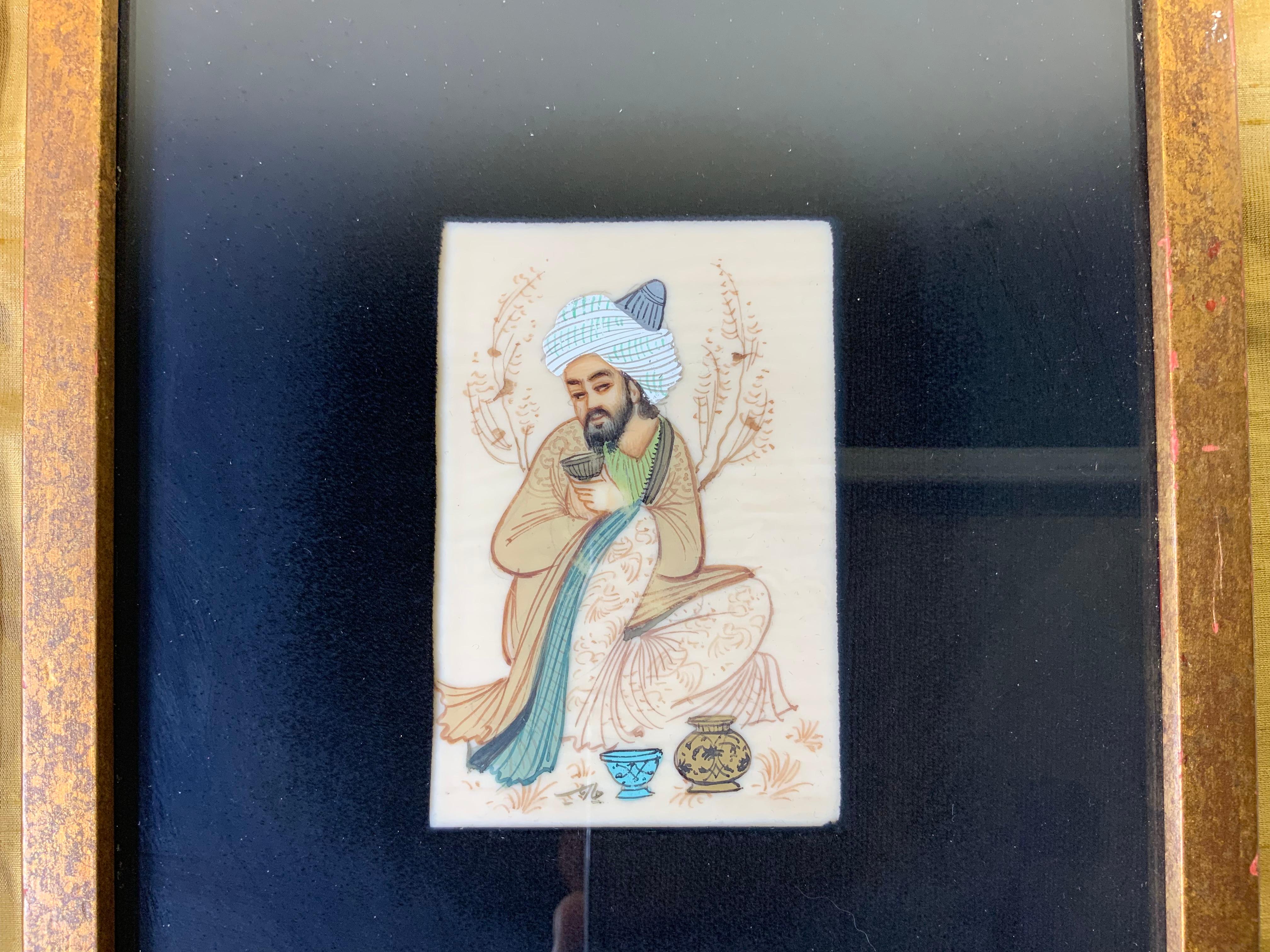 Asiatique Paire de peintures persanes miniatures d'origine en vente