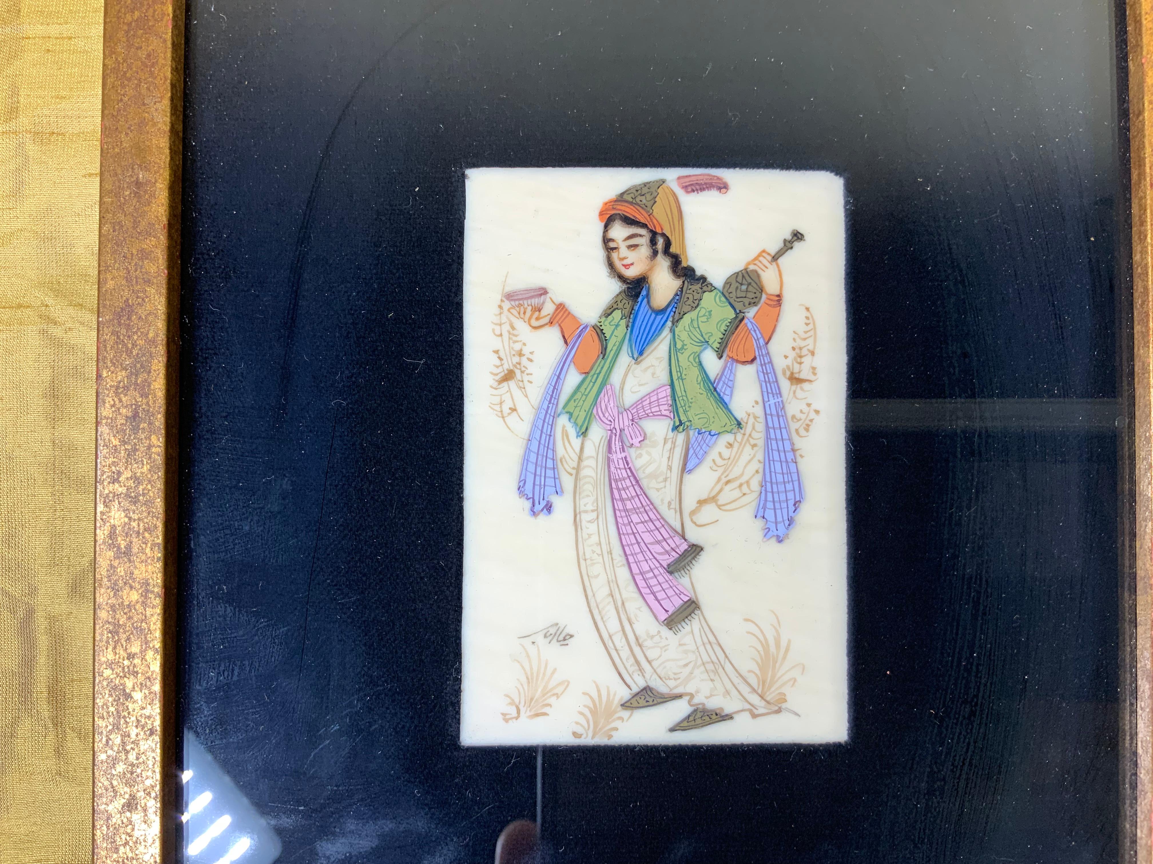 Paire de peintures persanes miniatures d'origine Bon état - En vente à Delray Beach, FL