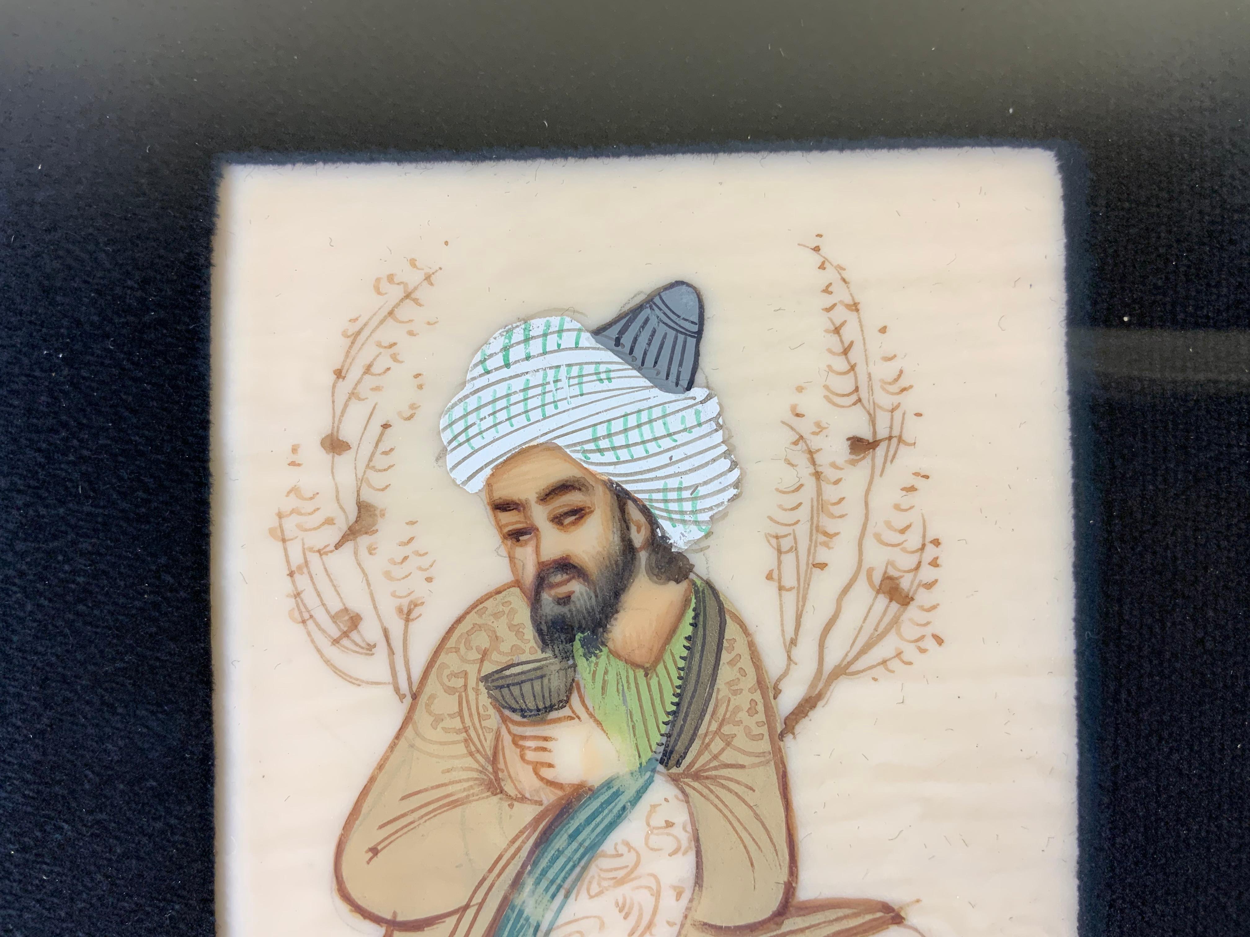 Paar persische Original-Miniatur-Gemälde (Glas) im Angebot