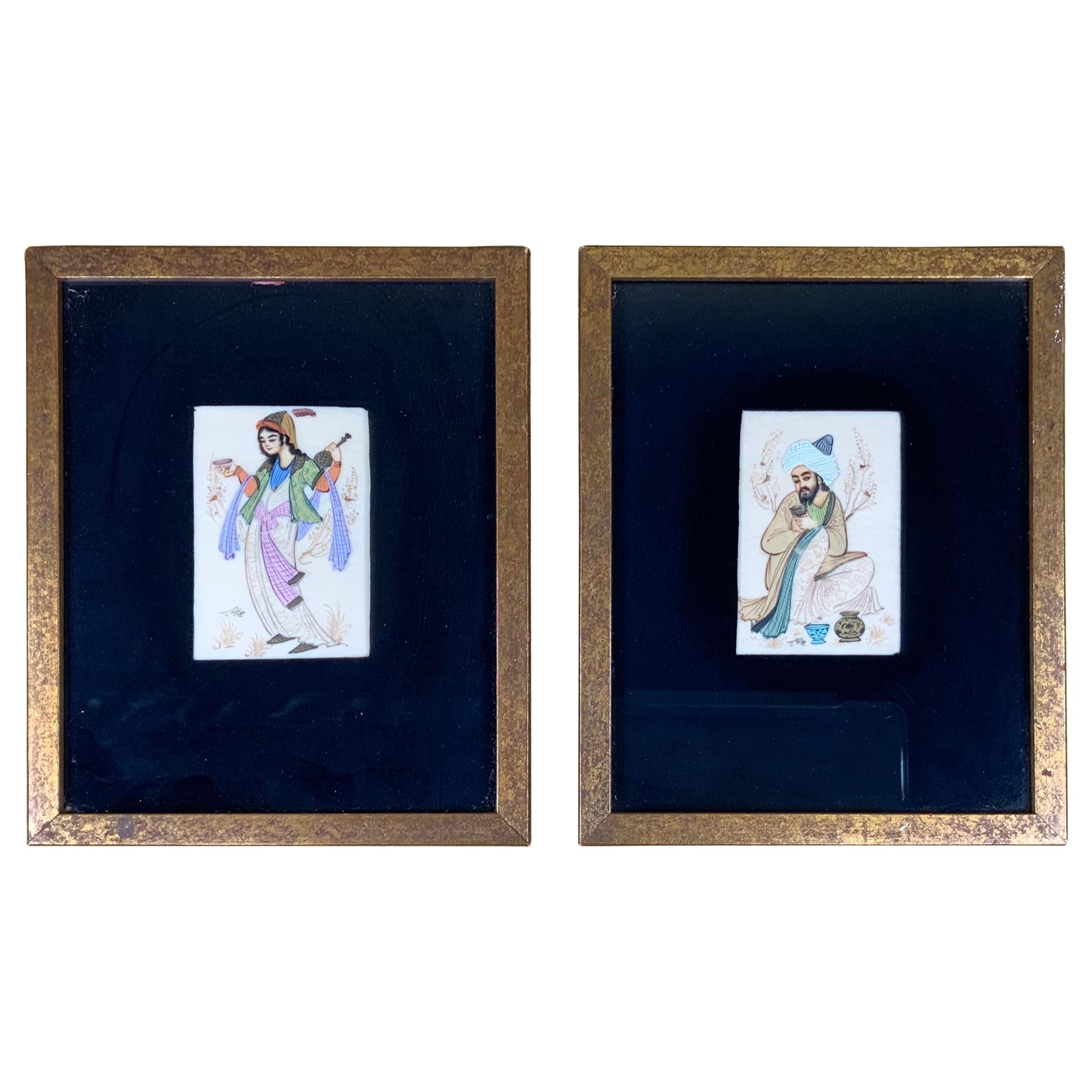 Pair of Persian Original Miniatures Painting For Sale