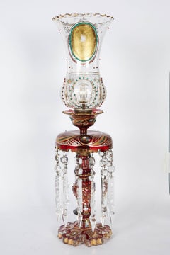 Pair of Persian Qajar Ruby Red Jeweled Bohemian Glass Lusters, 19th Century