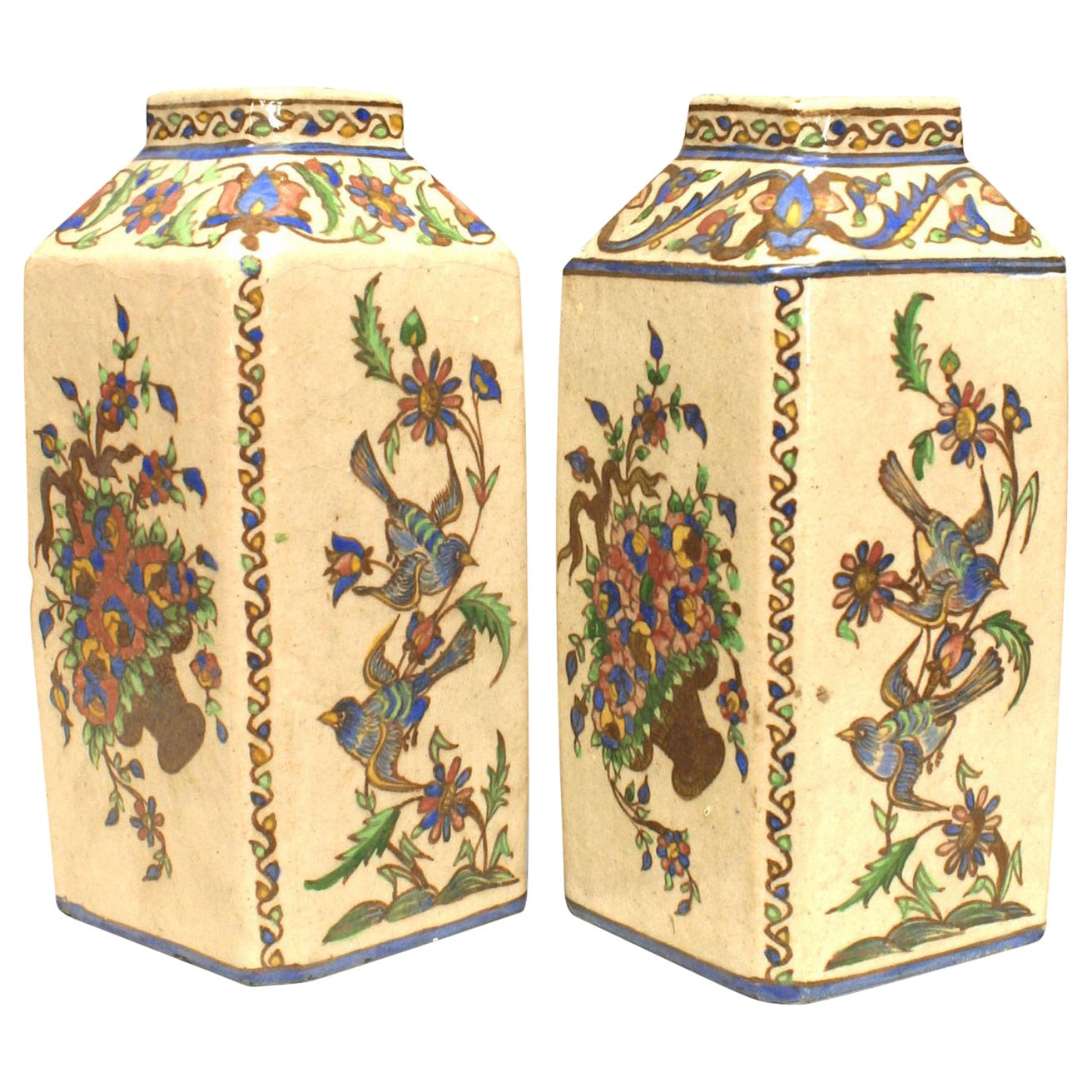 Pair of Persian Style Floral Ceramic Vases