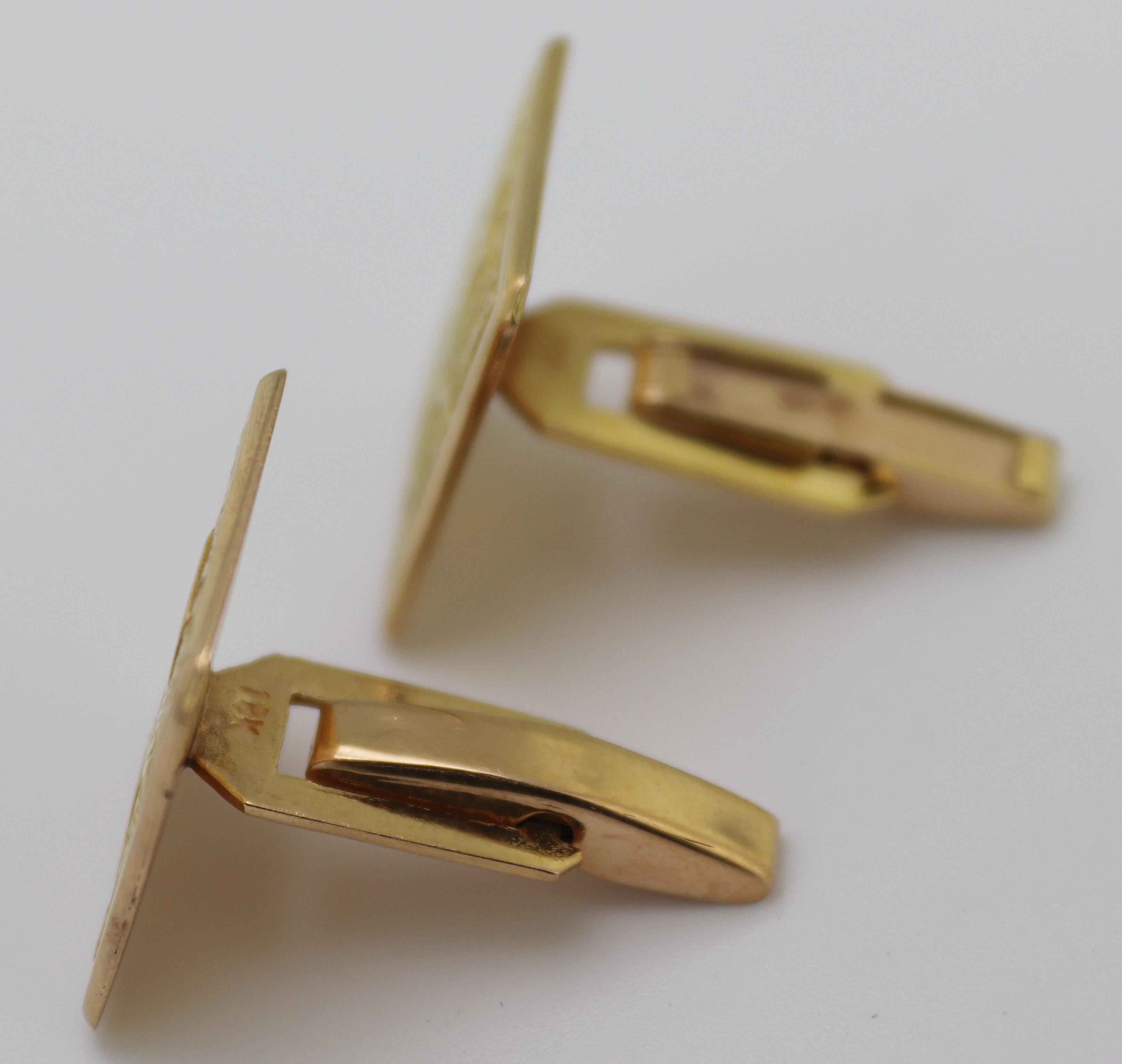 Pair of Peruvian 18K Yellow Gold Cufflinks In Good Condition For Sale In Pleasant Hill, CA