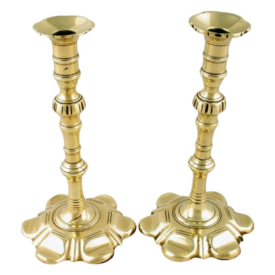 Pair of Petal Base Candlesticks, 19th Century For Sale