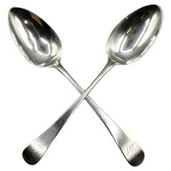 Antique Pair of Peter, Ann & William Bateman Sterling Silver Tablespoons, London, 1801