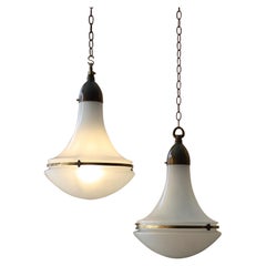opaque glass pendant lights Antique Pair of Peter Behrens Brass Opaline and Frosted Glass Pendants Lights Lanterns