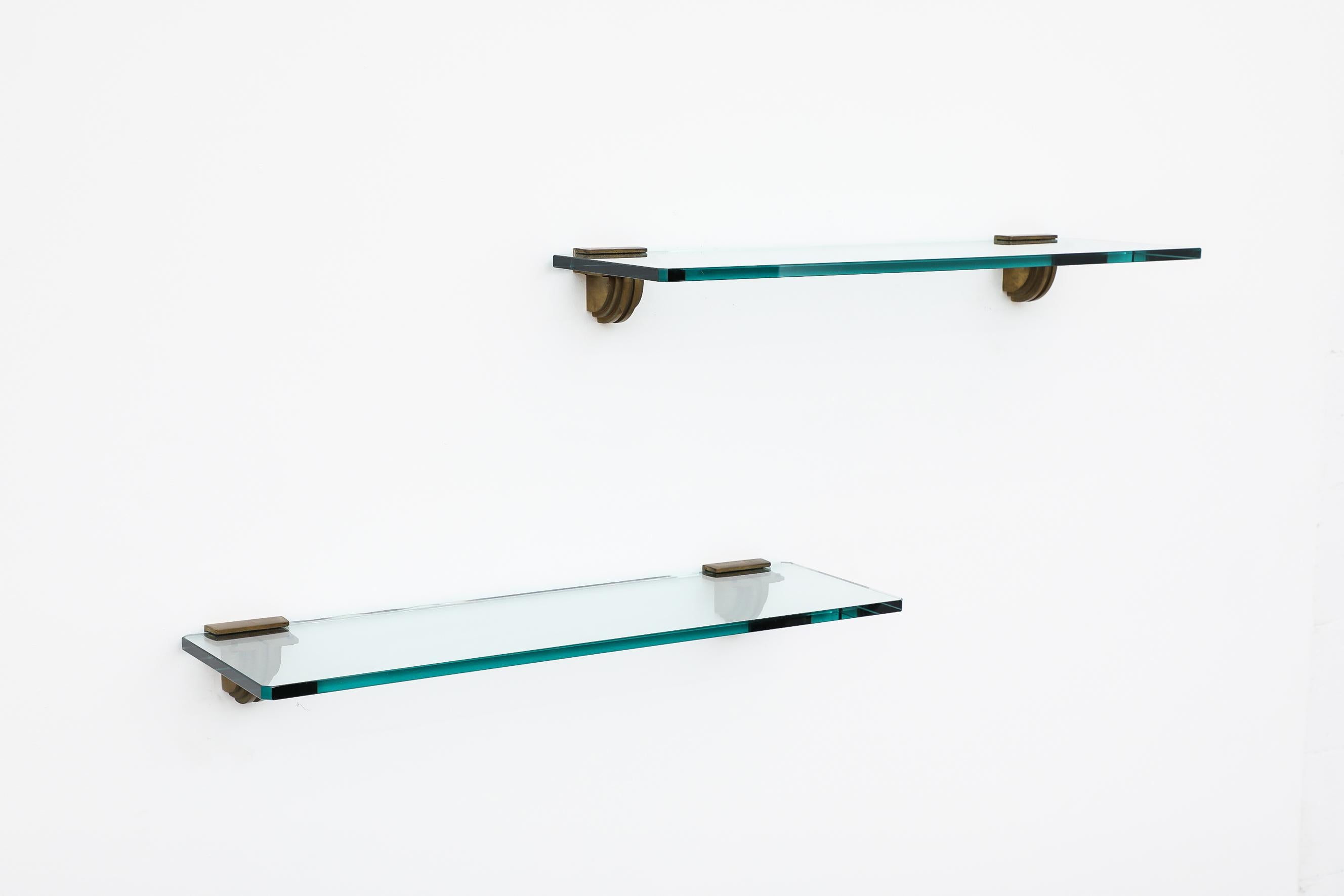 Mid-Century Modern Pair of Peter Ghyczy Pioneer 'R07' Glass and Brass Shelves