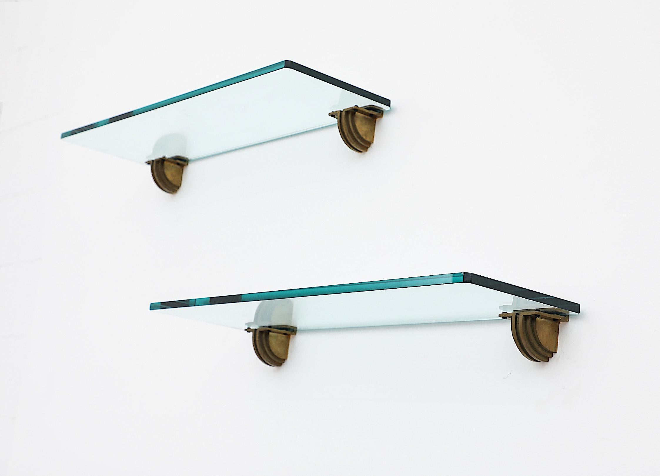 Dutch Pair of Peter Ghyczy Pioneer 'R07' Glass and Brass Shelves