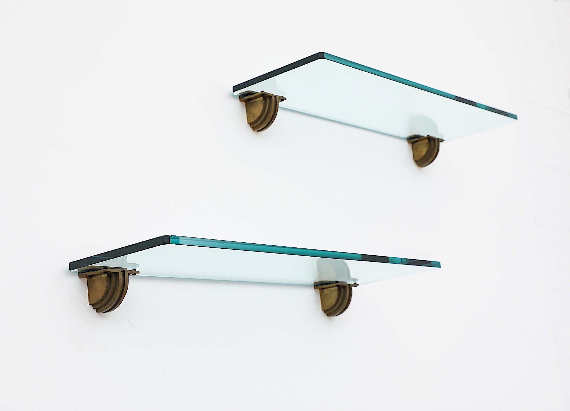 Pair of Peter Ghyczy Pioneer 'R07' Glass and Brass Shelves 2