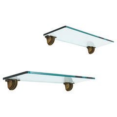 Pair of Peter Ghyczy Pioneer 'R07' Glass and Brass Shelves