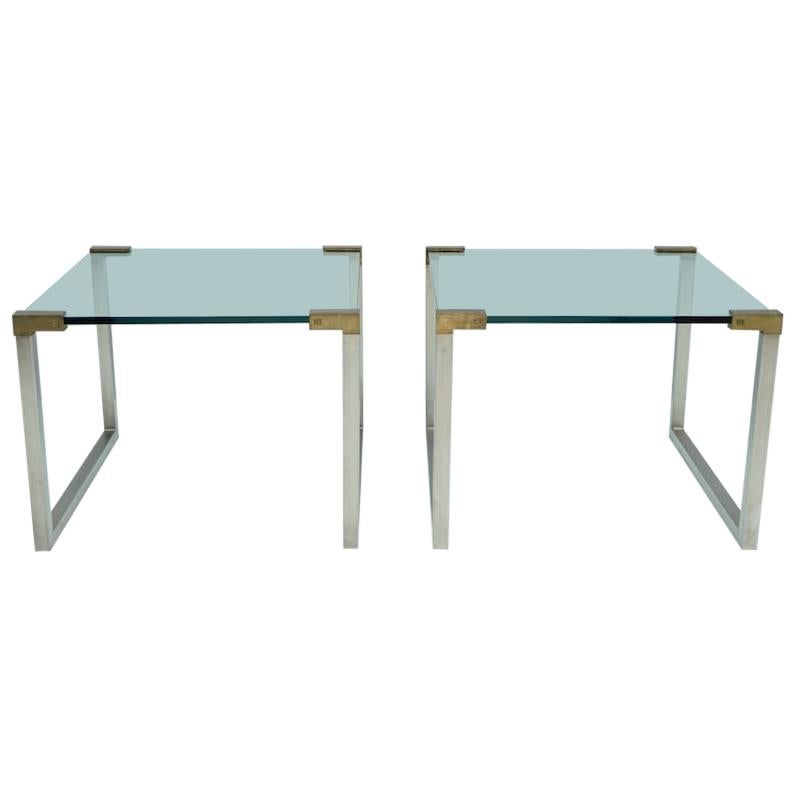 Pair of Peter Ghyczy Side Tables in Glass and Brass, 1970s For Sale
