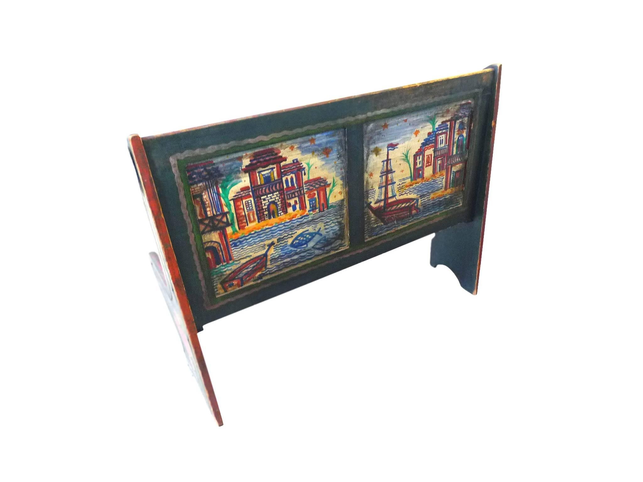 Folk Art Pair of Peter Hunt Hand-Painted and Signed Benches