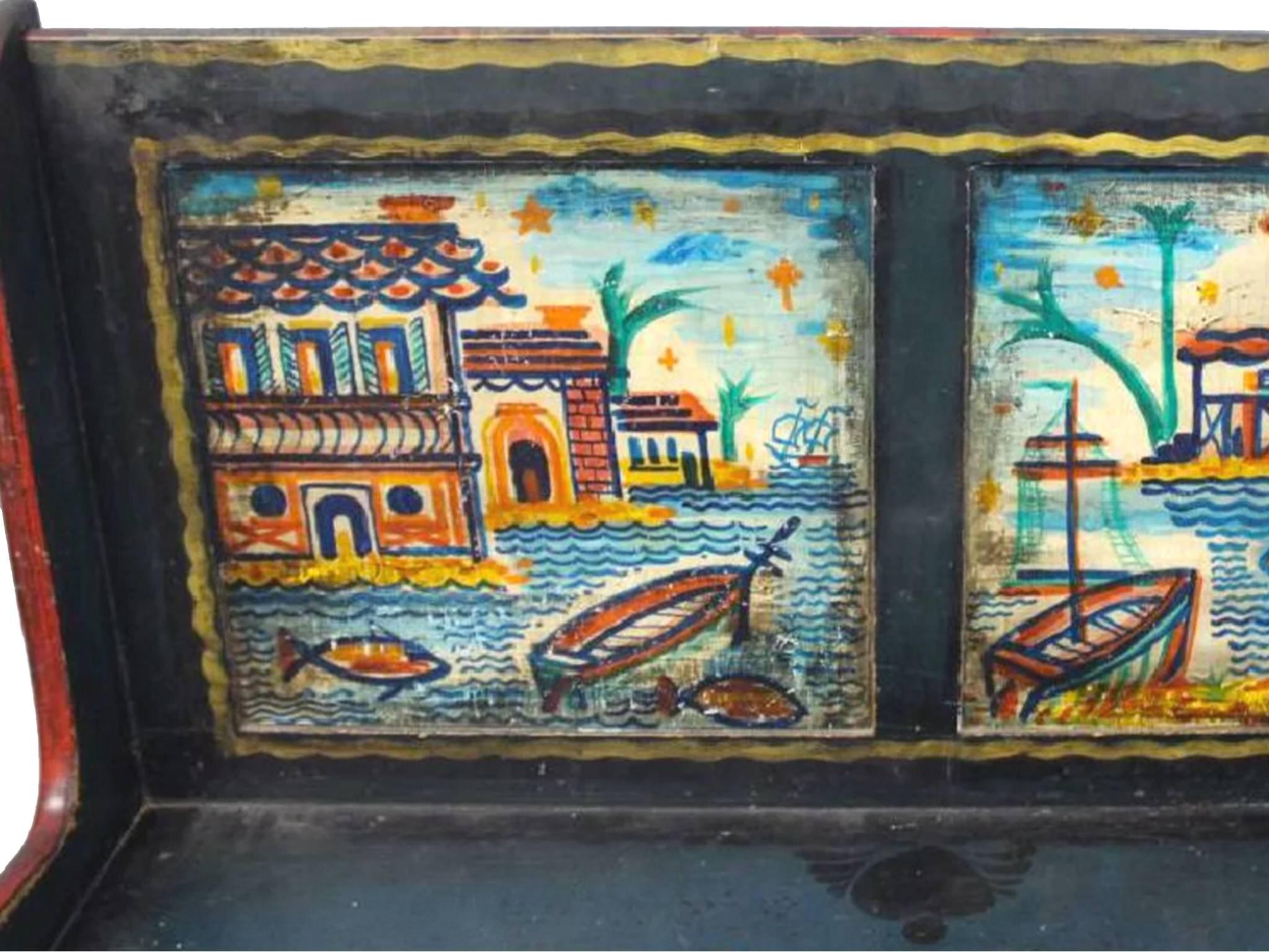 American Pair of Peter Hunt Hand-Painted and Signed Benches