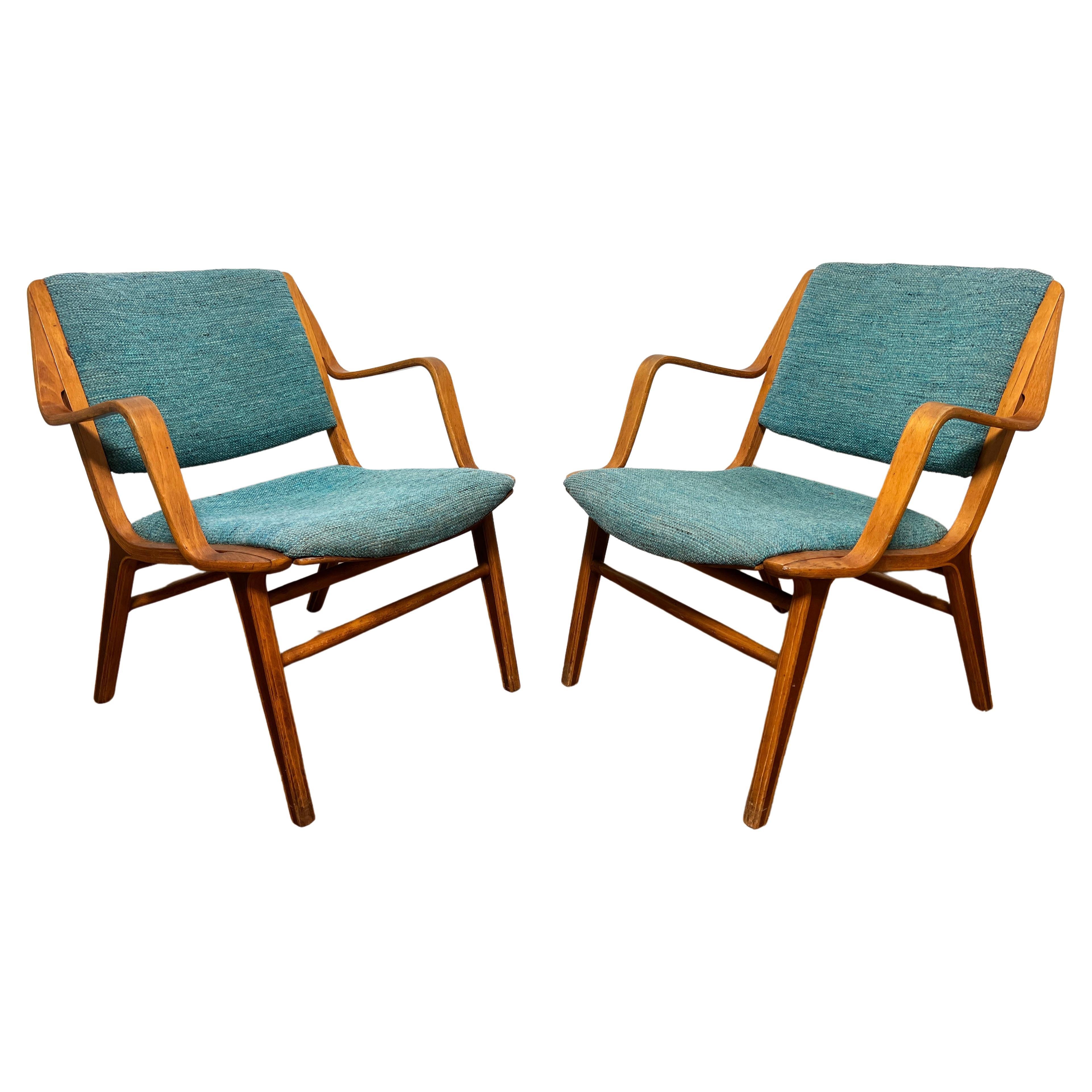 Pair of Peter Hvidt "Ax" Lounge Chairs, Denmark, Ca. 1950s For Sale