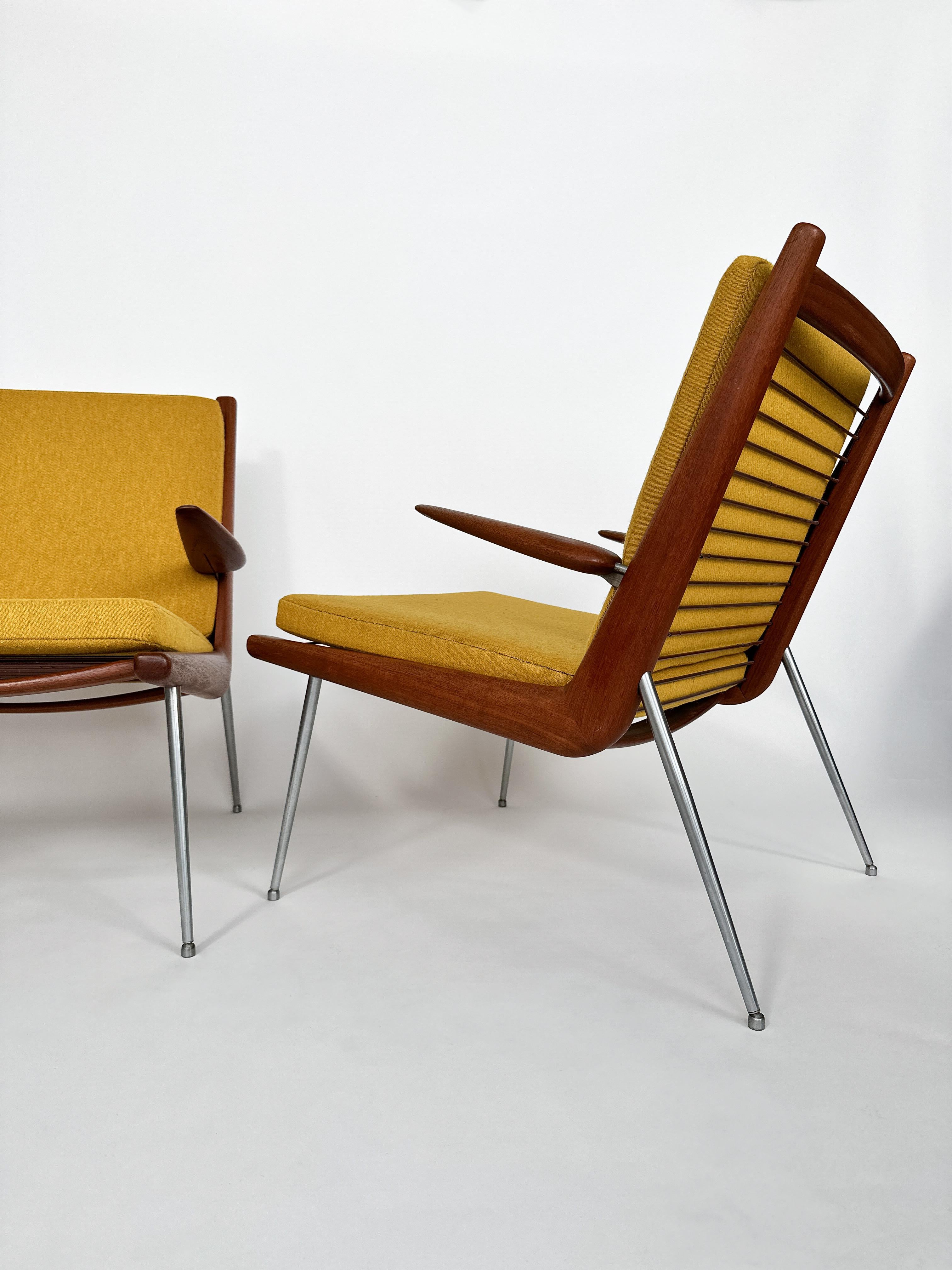 Ein Paar Boomerang-Stühle von Peter Hvidt & Orla Molgaard Nielsen, Frankreich & Sohn, 1960er Jahre (Mitte des 20. Jahrhunderts) im Angebot