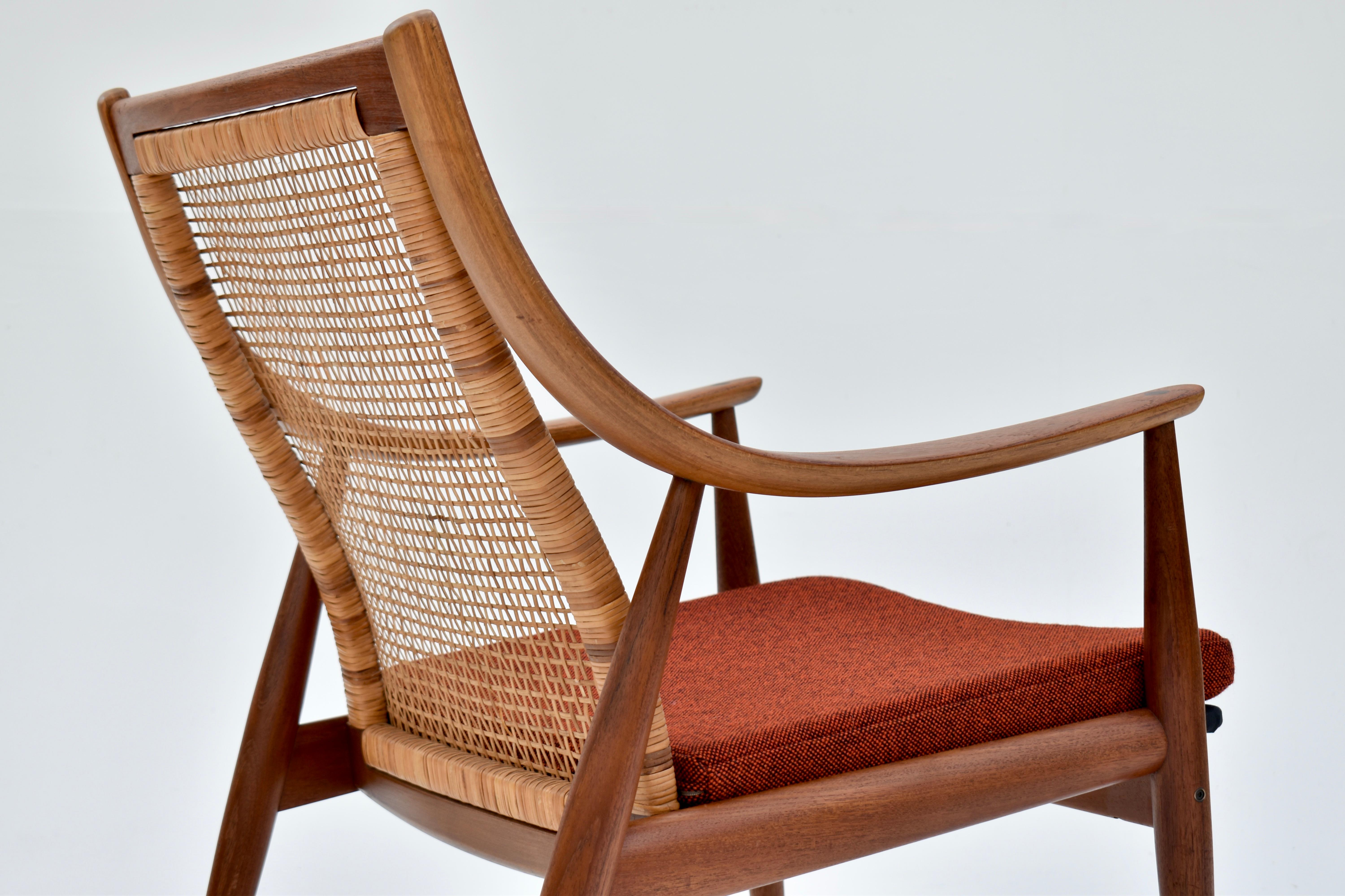 Pair Of Peter Hvidt & Orla Molgaard Nielsen Model 147 Teak & Rattan Chairs 6