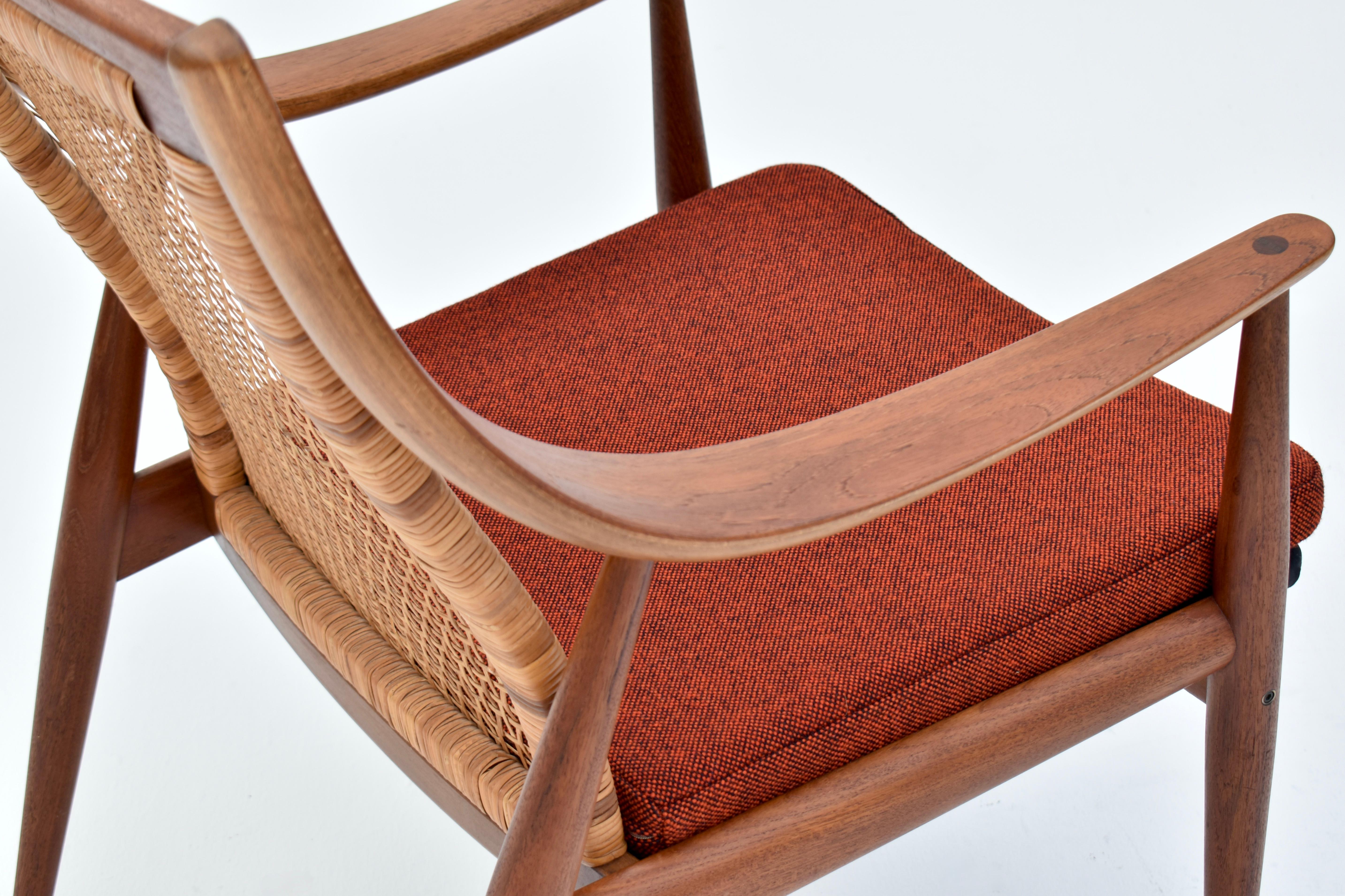 Pair Of Peter Hvidt & Orla Molgaard Nielsen Model 147 Teak & Rattan Chairs 7