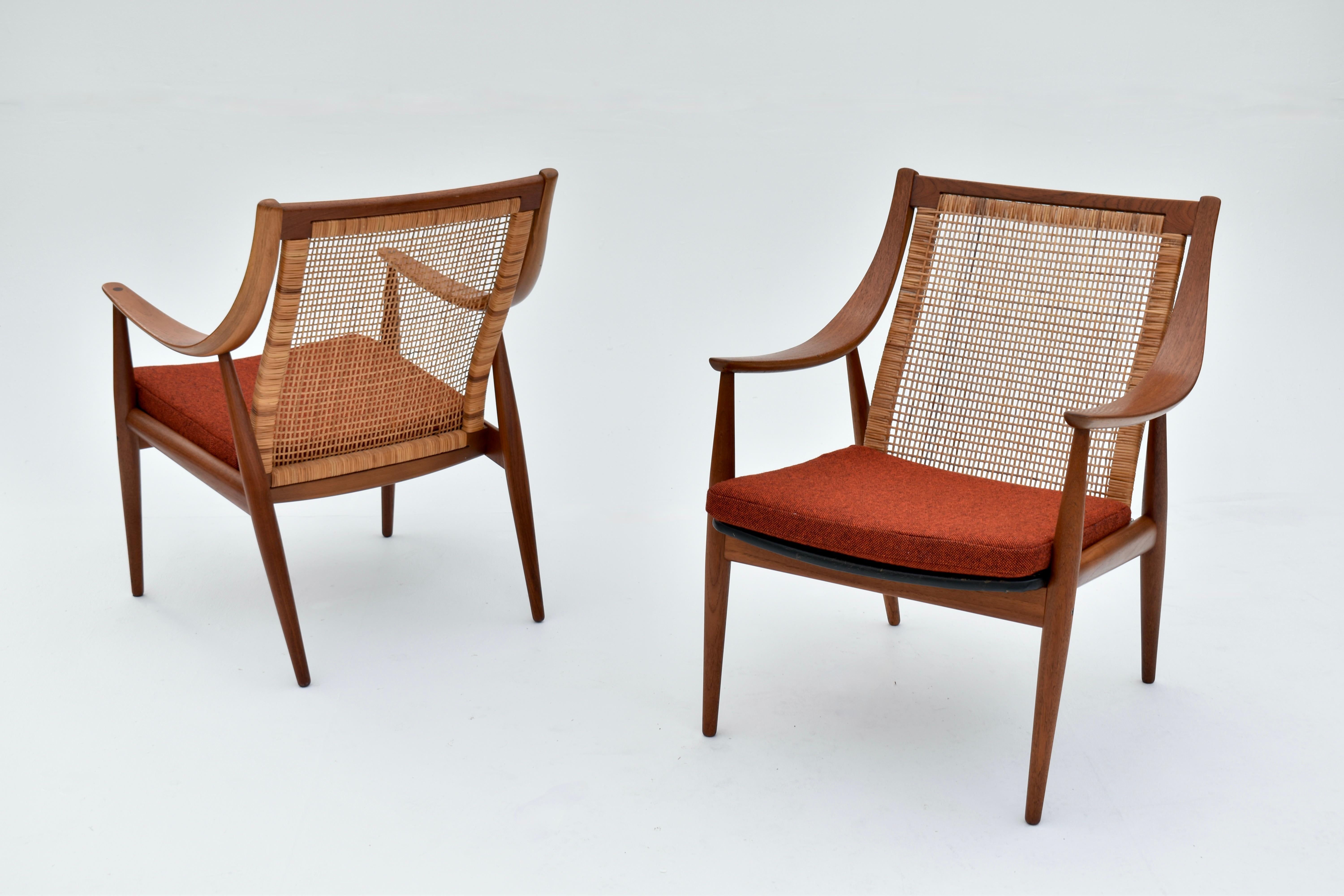 Pair Of Peter Hvidt & Orla Molgaard Nielsen Model 147 Teak & Rattan Chairs 10