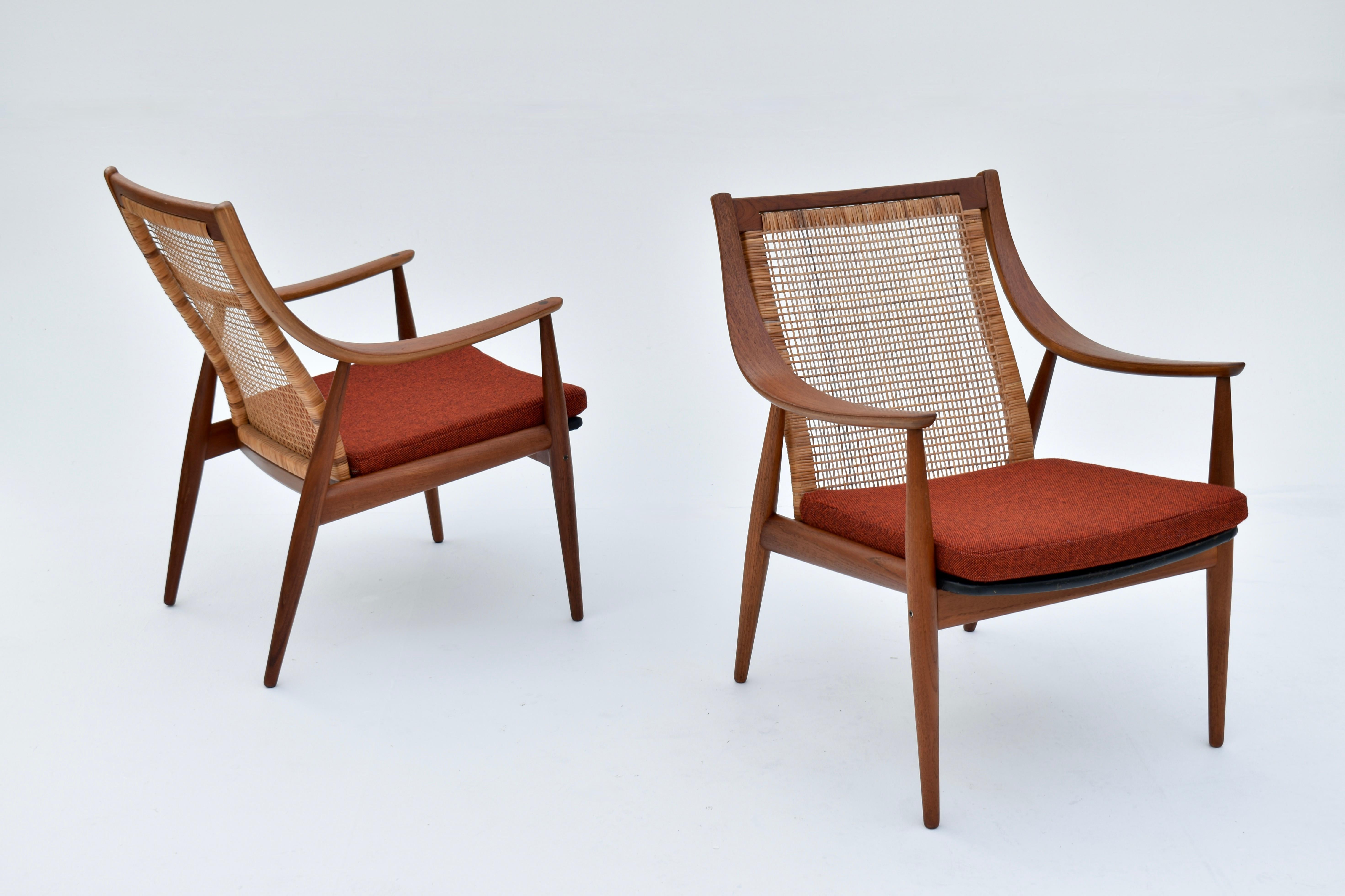 Pair Of Peter Hvidt & Orla Molgaard Nielsen Model 147 Teak & Rattan Chairs 12