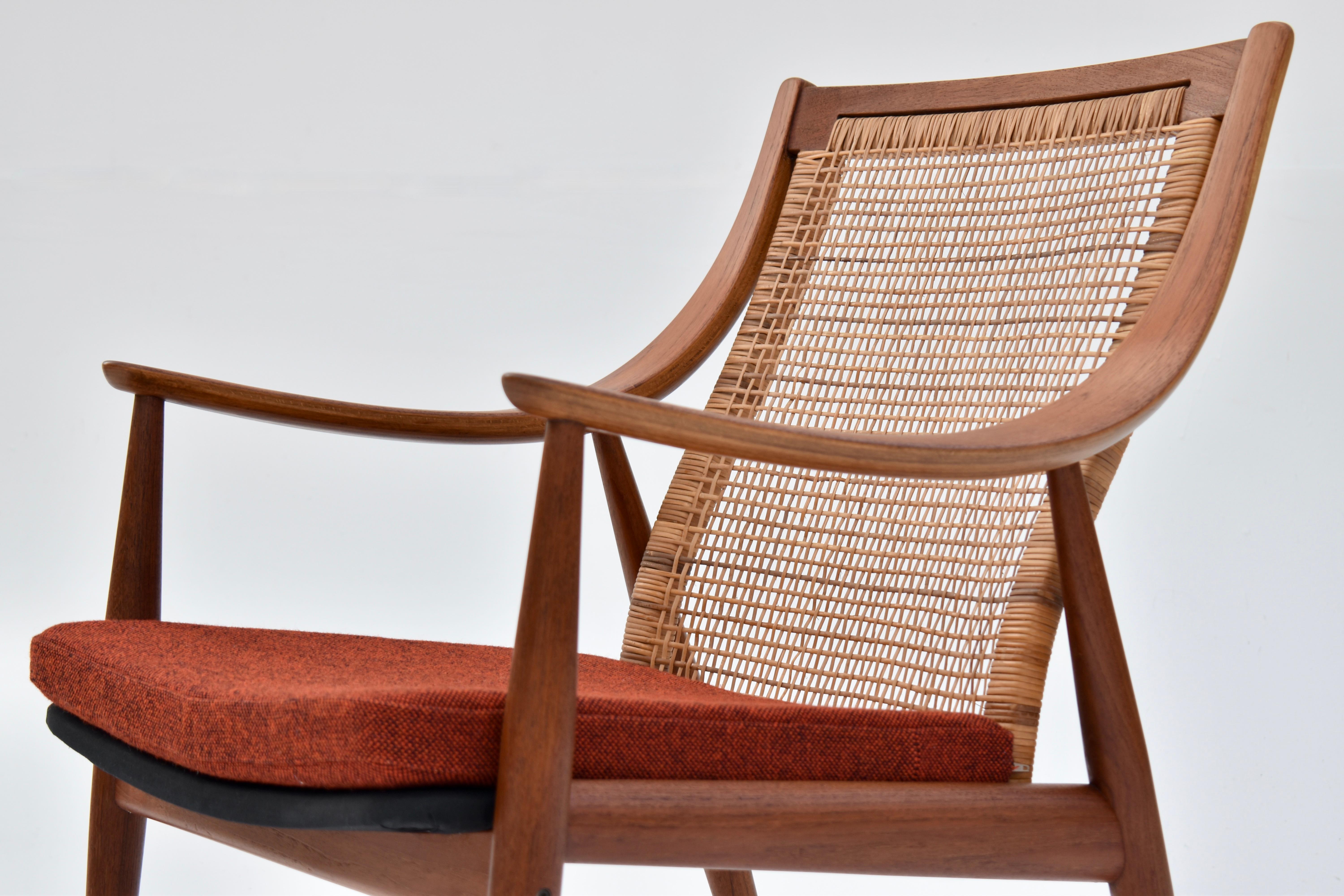 Scandinavian Modern Pair Of Peter Hvidt & Orla Molgaard Nielsen Model 147 Teak & Rattan Chairs