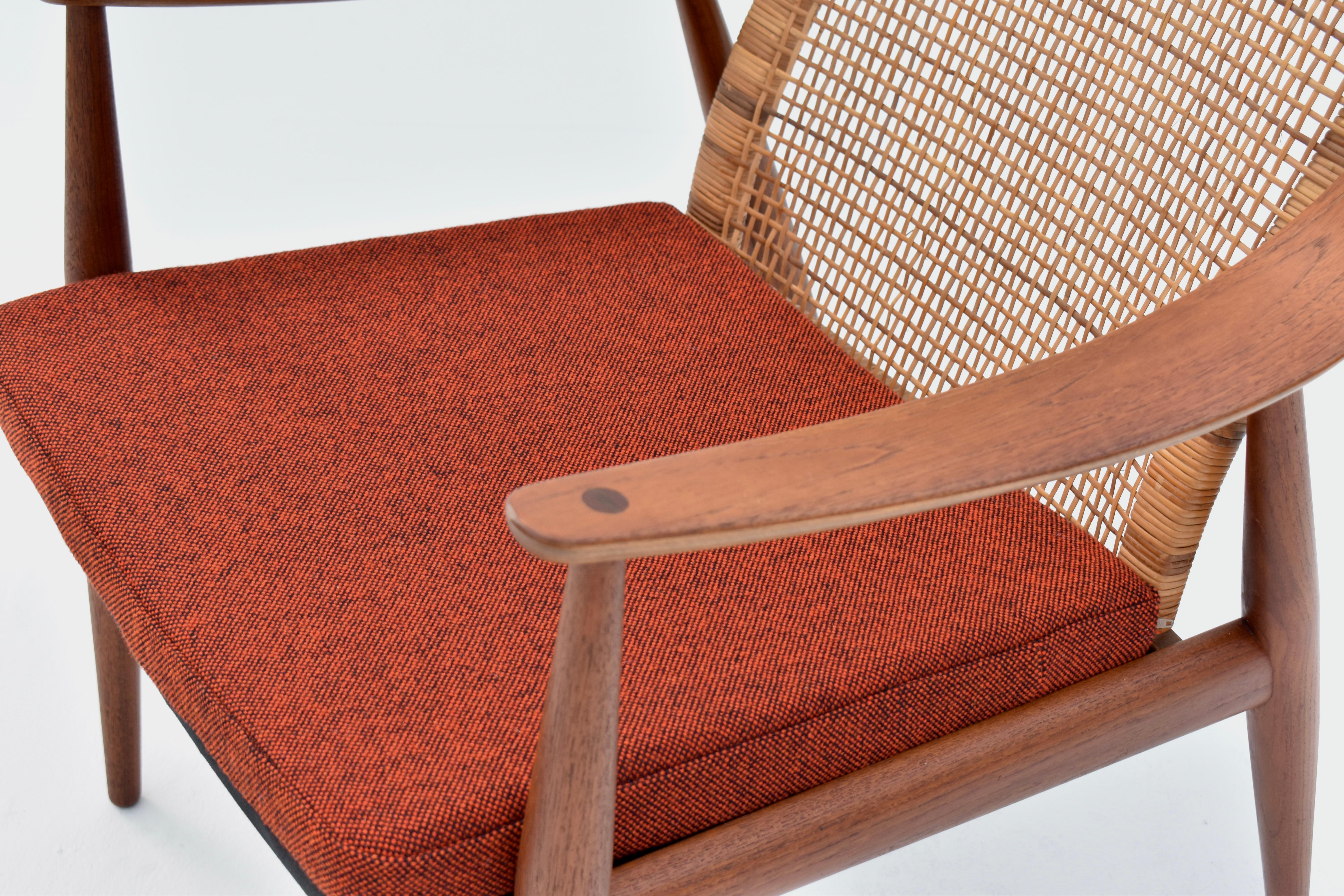 Danish Pair Of Peter Hvidt & Orla Molgaard Nielsen Model 147 Teak & Rattan Chairs