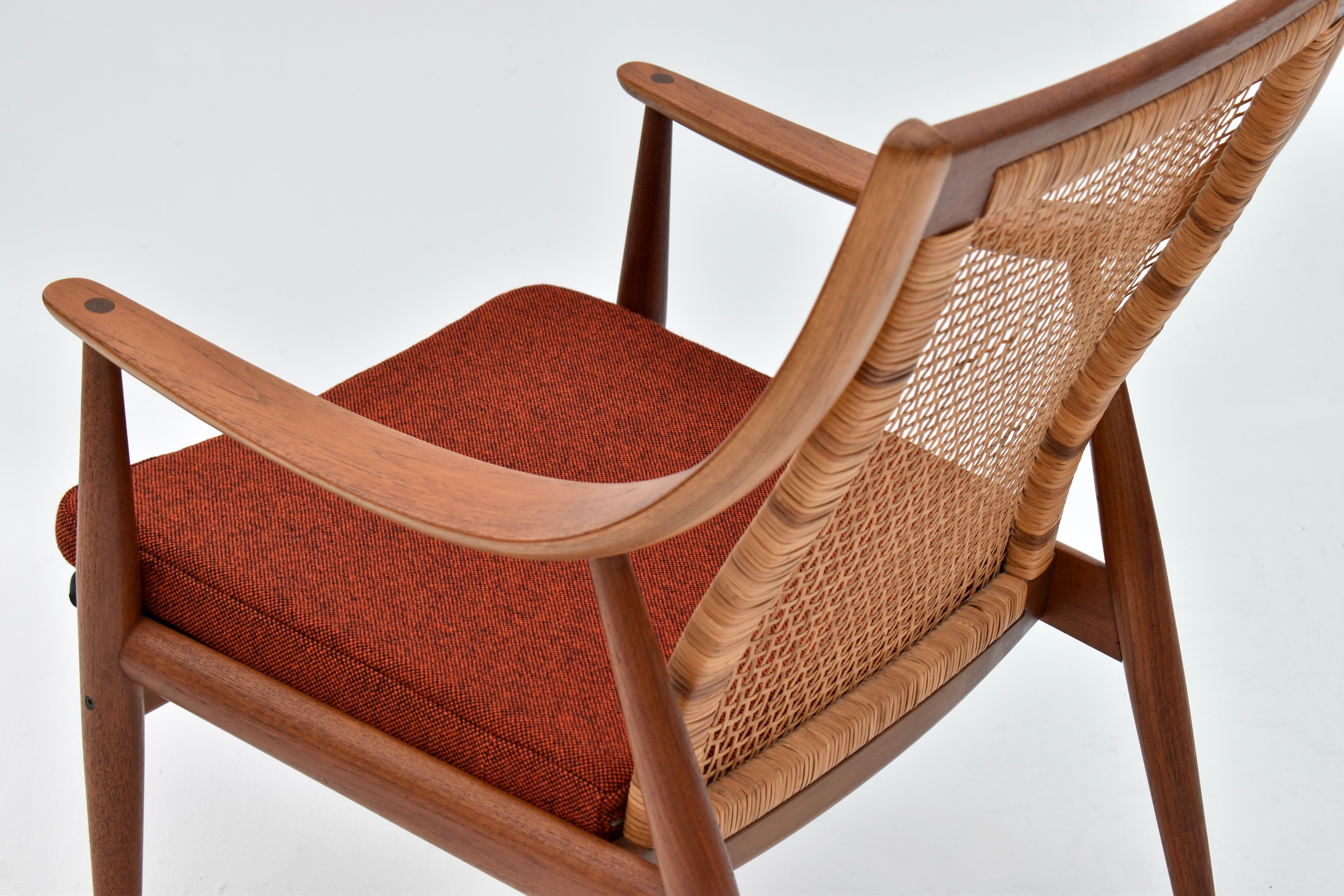 Pair Of Peter Hvidt & Orla Molgaard Nielsen Model 147 Teak & Rattan Chairs 2