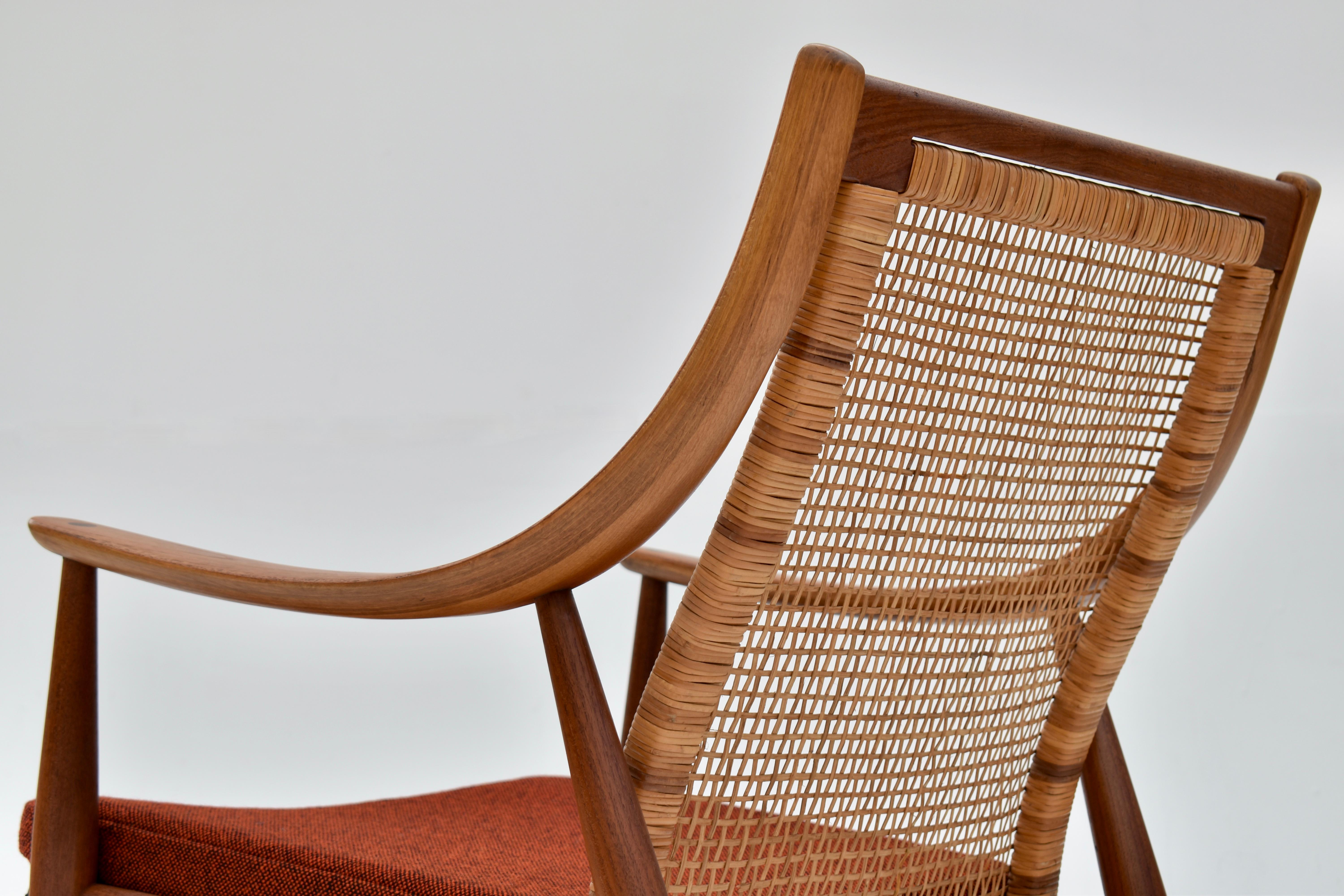 Pair Of Peter Hvidt & Orla Molgaard Nielsen Model 147 Teak & Rattan Chairs 3