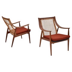 Pair Of Peter Hvidt & Orla Molgaard Nielsen Model 147 Teak & Rattan Chairs