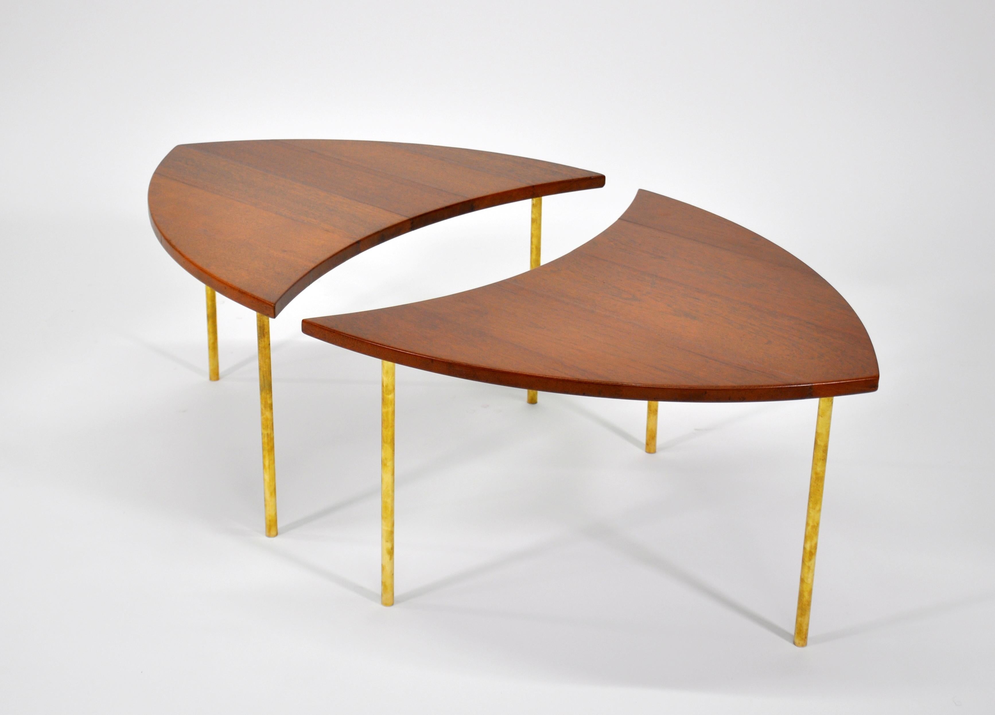 Mid-Century Modern Pair of Peter Hvidt Teak and Brass Side Tables, Denmark, 1960s