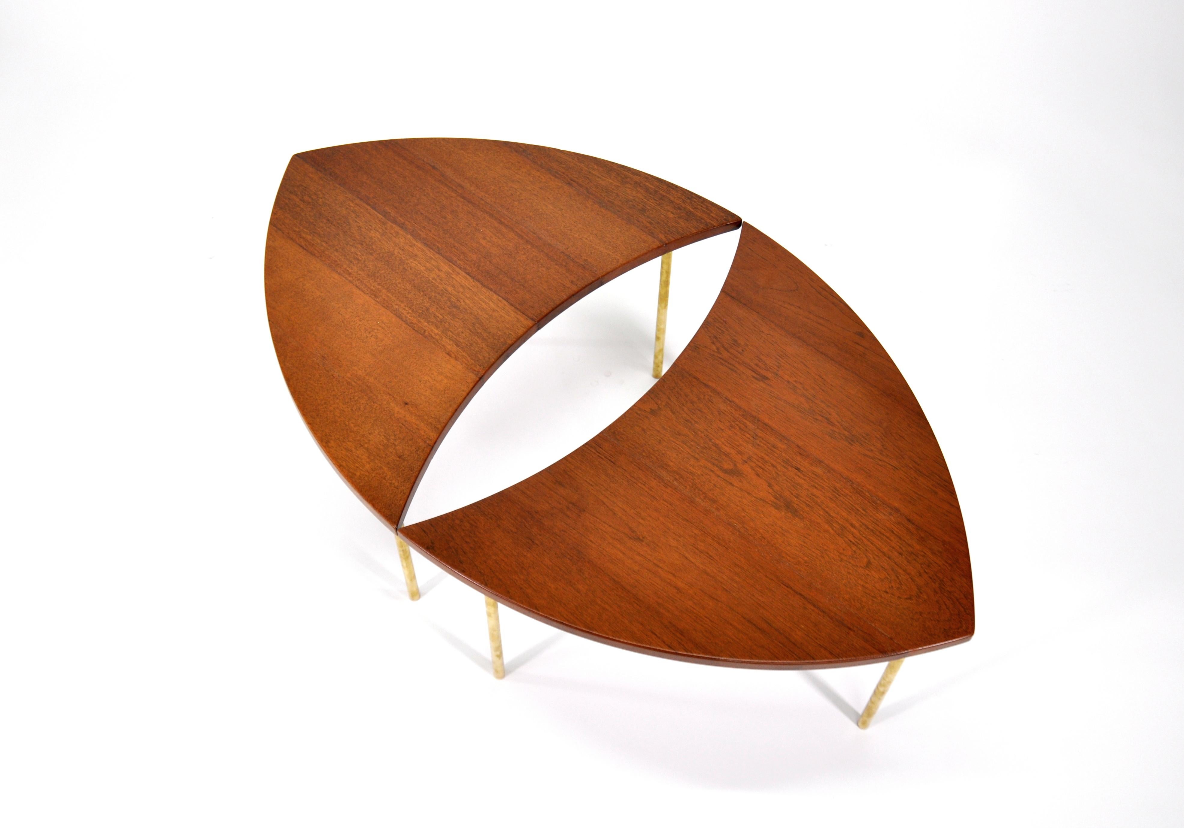 Pair of Peter Hvidt Teak and Brass Side Tables, Denmark, 1960s 2