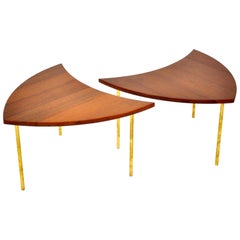 Pair of Peter Hvidt Teak and Brass Side Tables, Denmark, 1960s