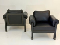 Pair of Peter Marino Arm Chairs in Edelman Leather with Black Lacquer Frames