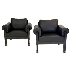 Pair of Peter Marino Arm Chairs in Edelman Leather with Black Lacquer Frames