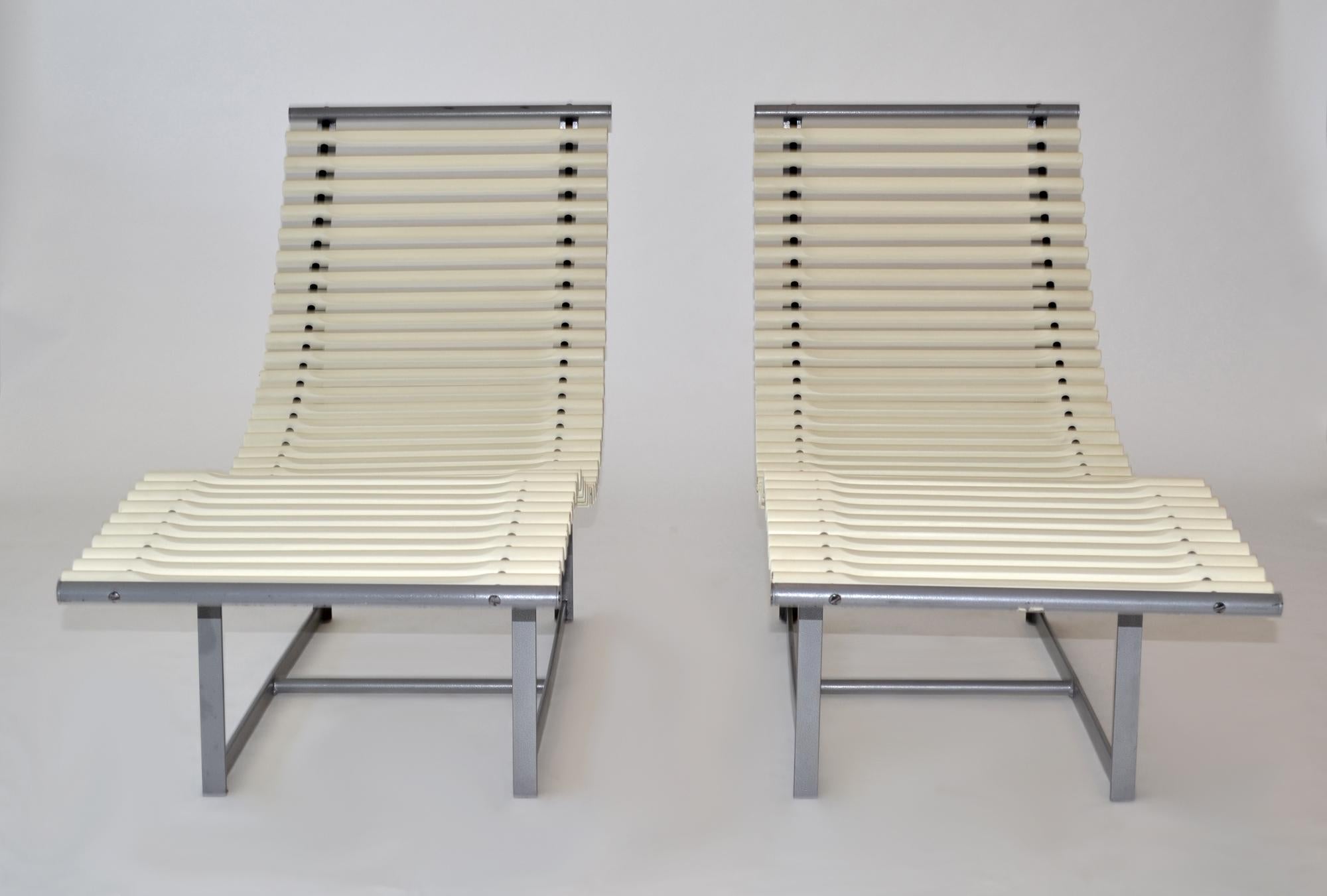 Modern Pair of Peter Strassl Spine Back Lounge Chairs or Chaises, Germany, 1978 For Sale