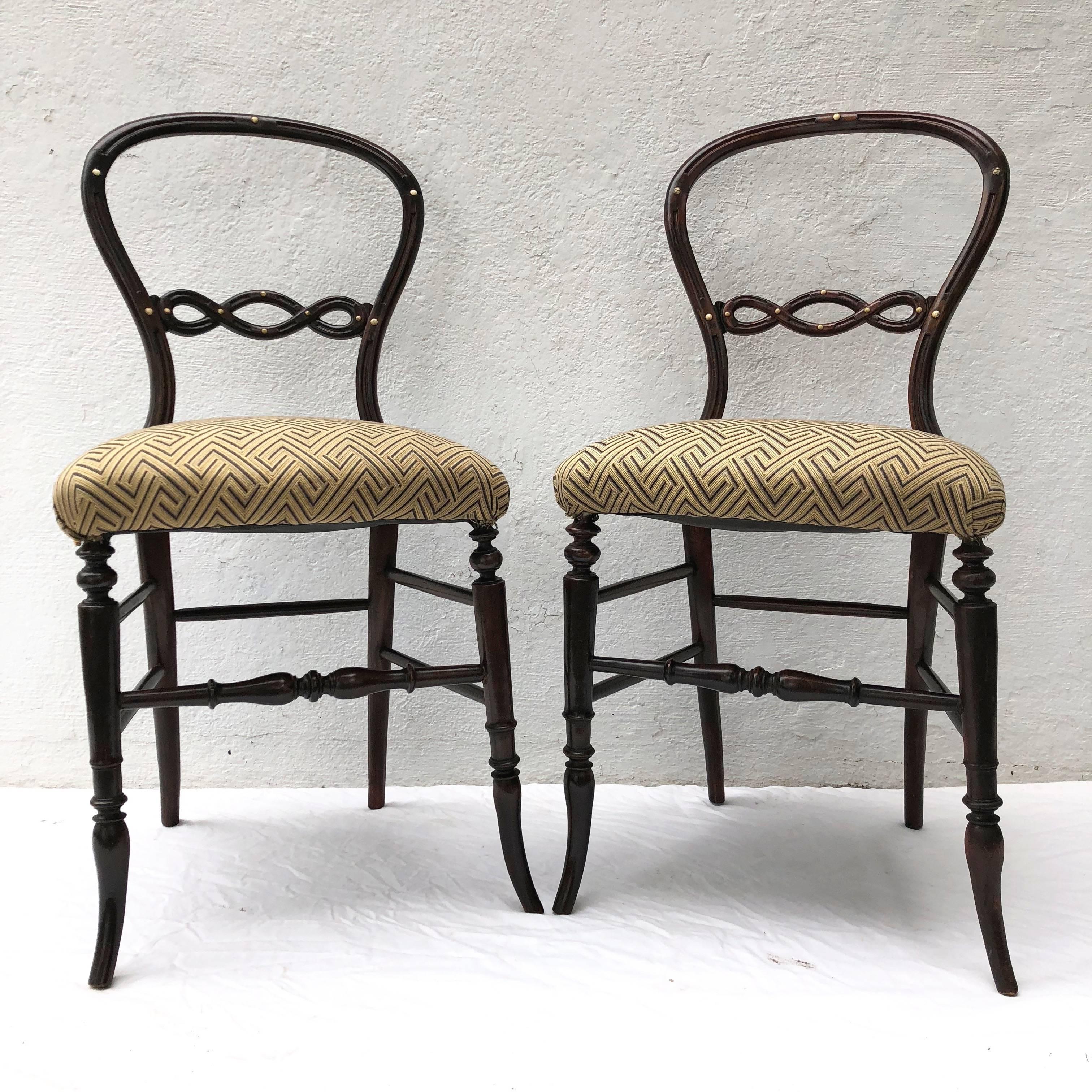 Upholstery Pair of Petit English Side Chairs