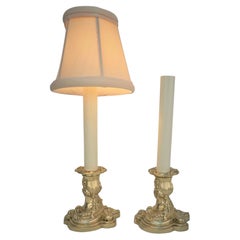 Pair of Petit French Bronze Candlestick Table Lamps