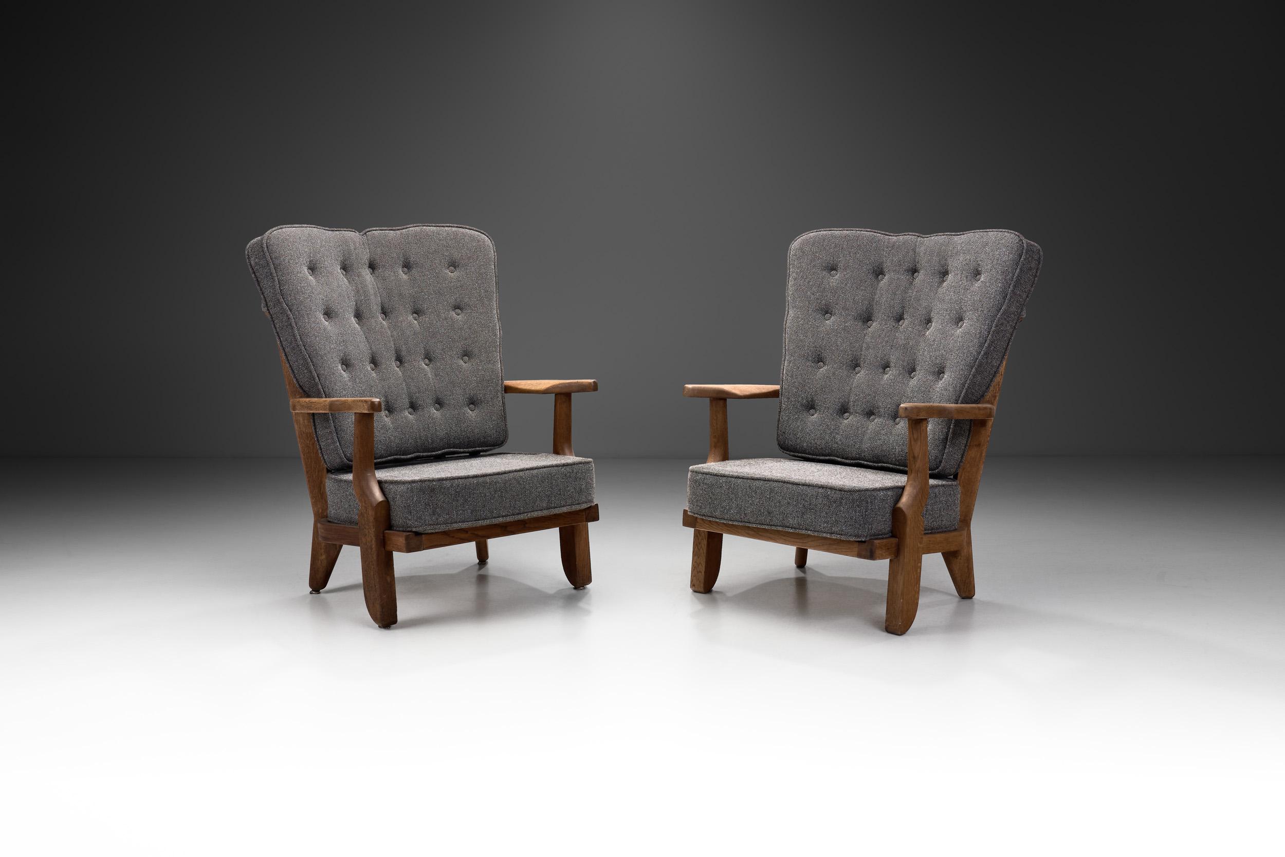Mid-Century Modern Pair of “Petit Repos” Lounge Chairs by Guillerme et Chambron, France 1950s