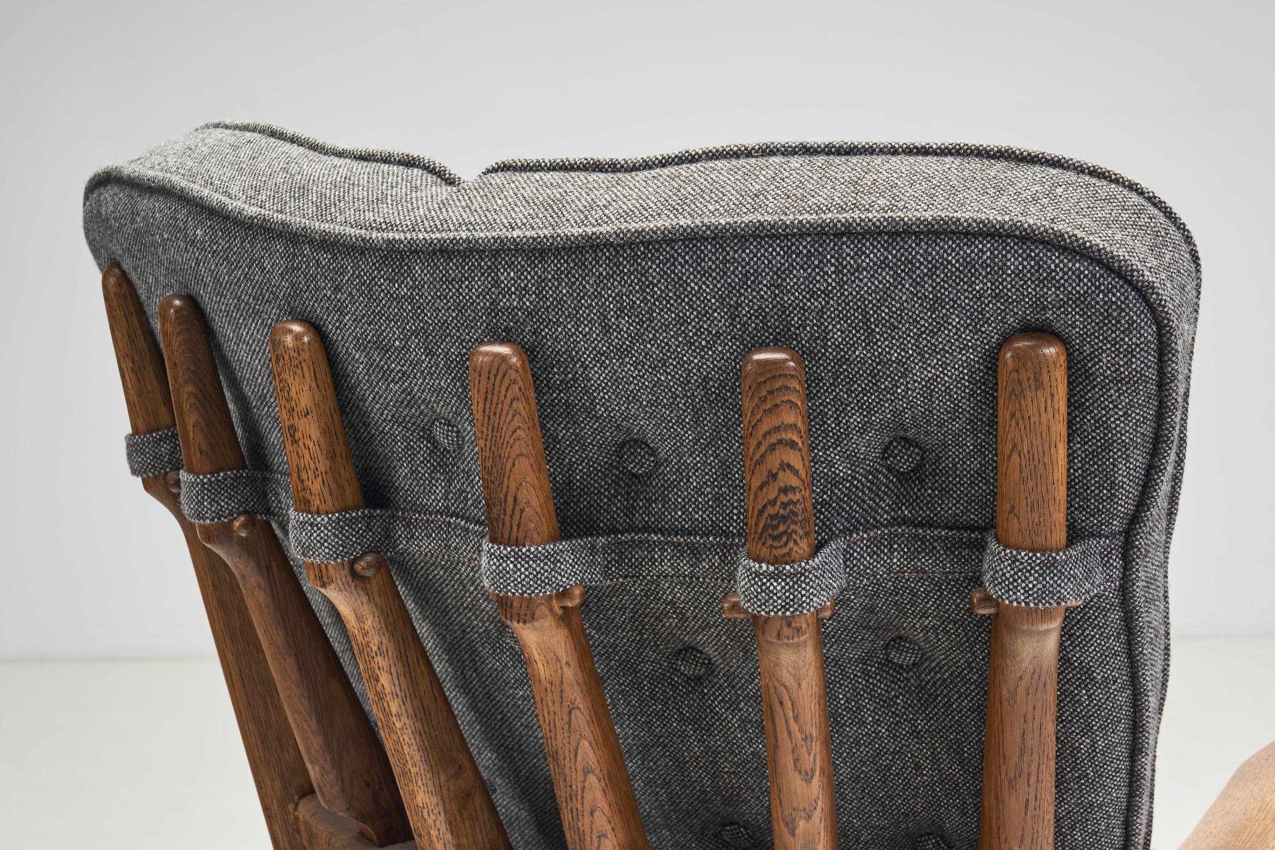 Fabric Pair of “Petit Repos” Lounge Chairs by Guillerme et Chambron, France 1950s