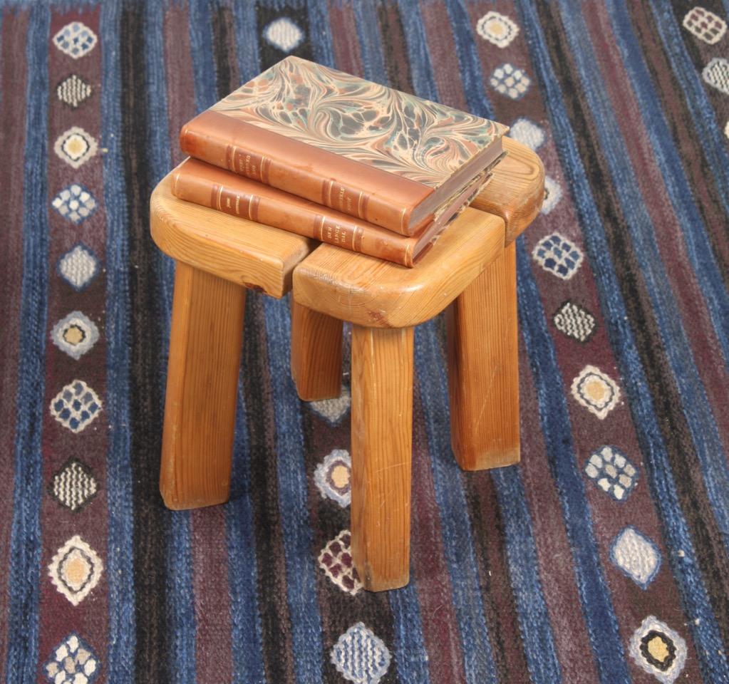 Pair of end tables / stools in solid pine. Designed and made in Scandinavia in the 1950s. Great original condition.