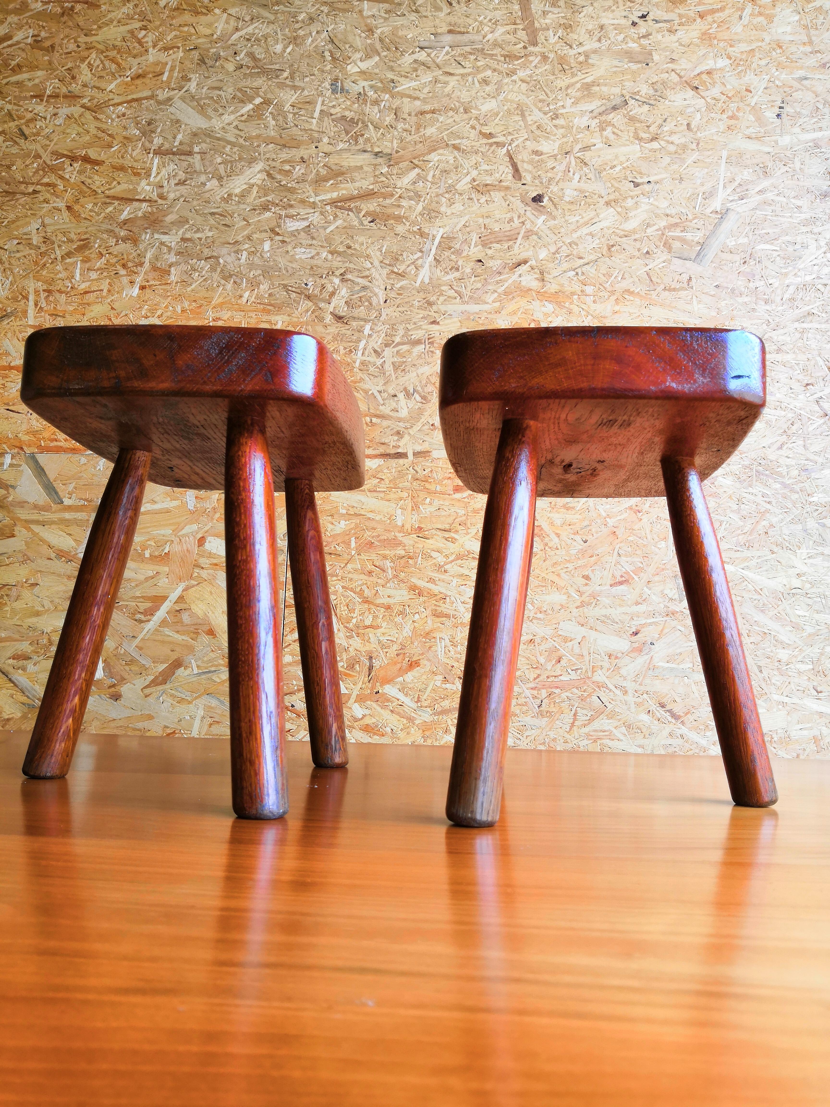 Mid-20th Century Pair of Petite 1950s Forme Libre Tripod Stools, France