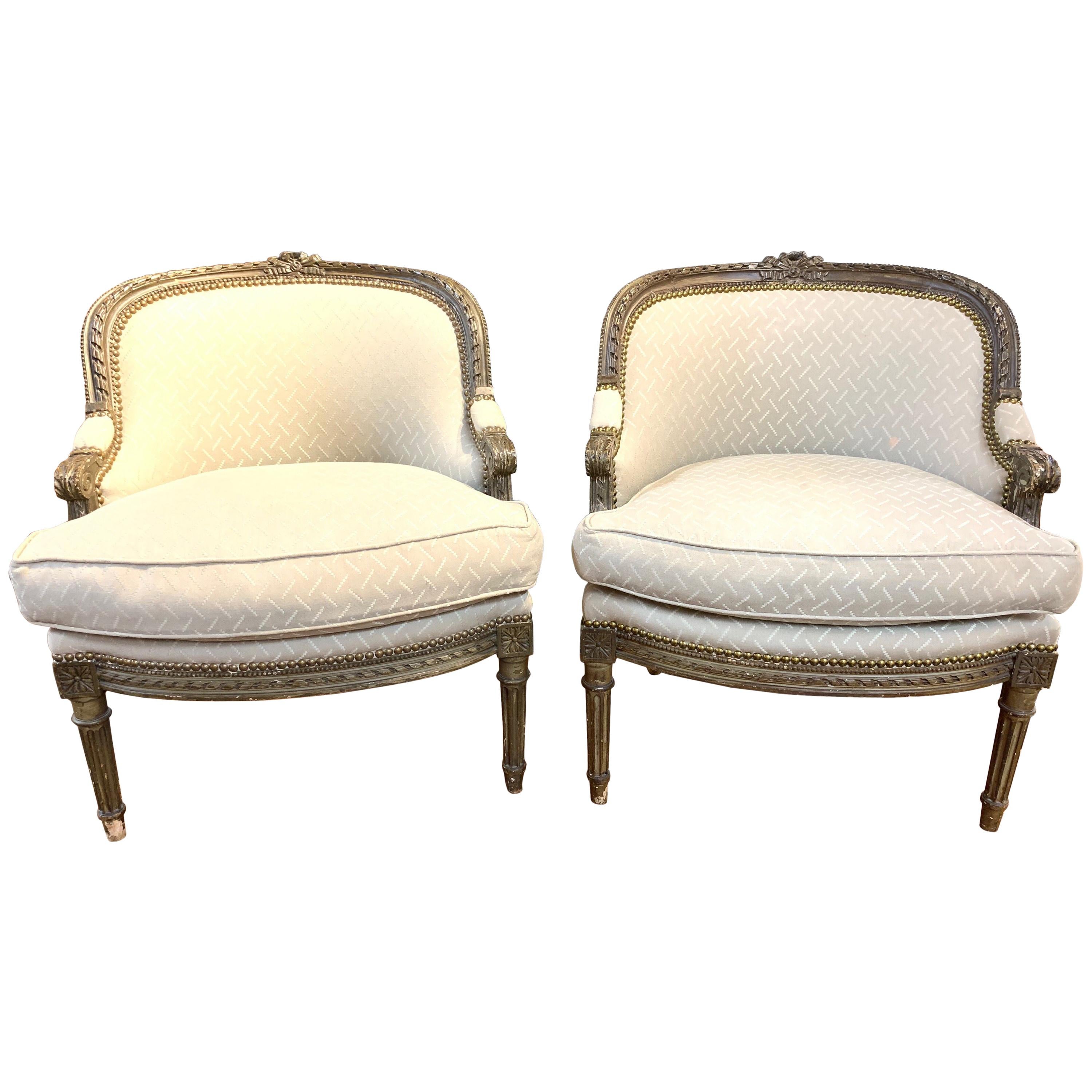 Pair of Petite 19th Century French XVI Style Carved Chairs